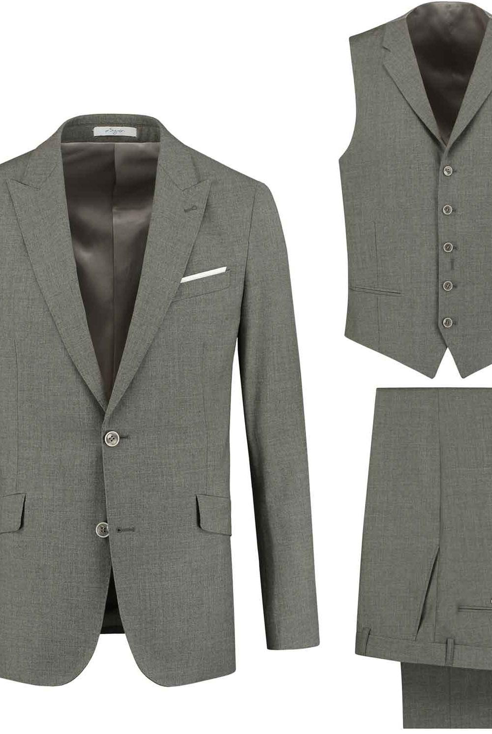 perSignori 3D plain flannel bei - Drie-delig pak van wol met warme voering, grijs, moderne stijl.
