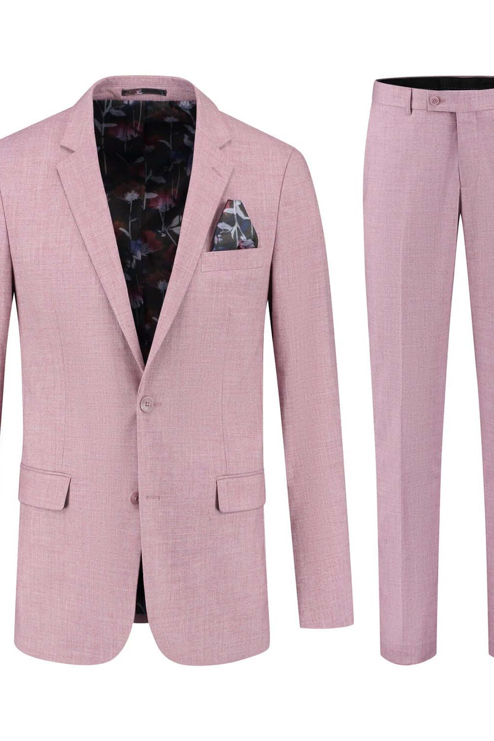 Pak linnenlook terrapink elegant tweedelig pak met stijlvolle snit en unieke binnenvoering.