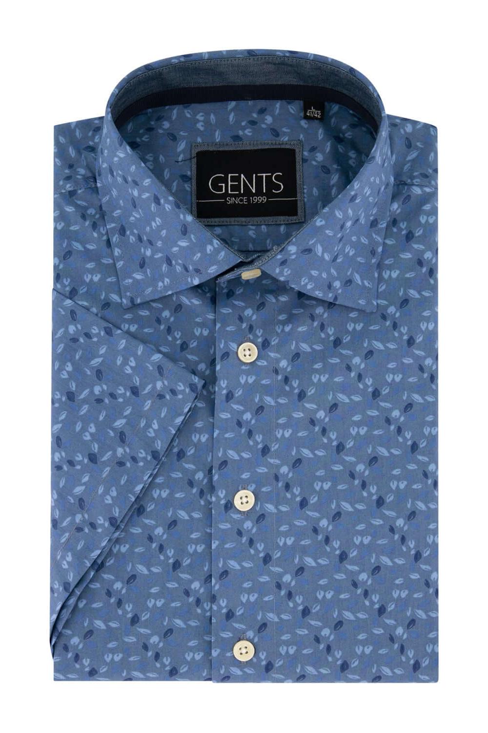 Gents korte mouw bladprint blauw, katoenen T-shirt met ademende bladprint in casual stijl.