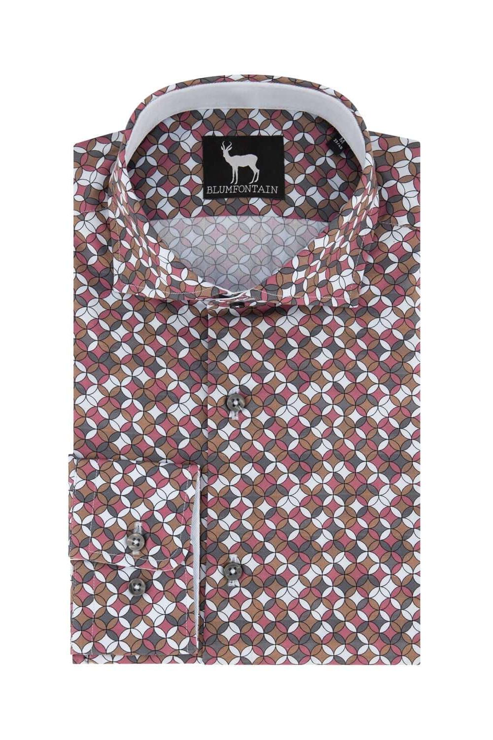 Blumfontain retro print multicolor katoenen overhemd met retroprint en knoopsluiting.