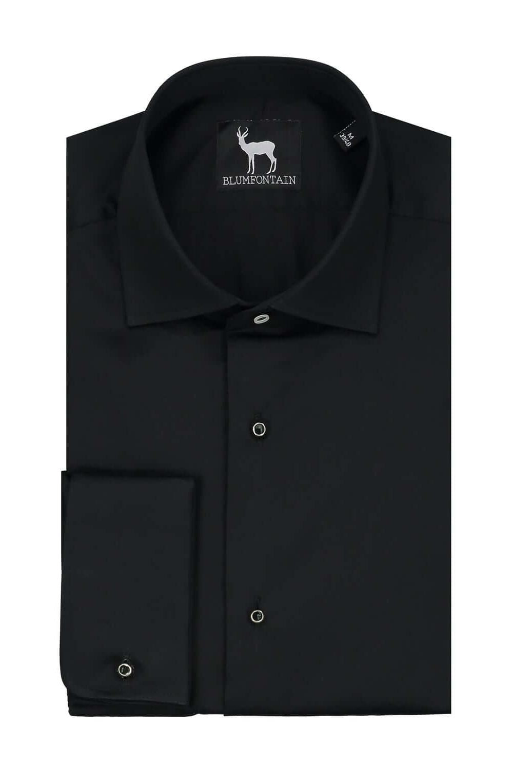 Smokingshirt kent studs zwart ademend katoen met nette kraag en studs, stijlvolle zwarte shirt.