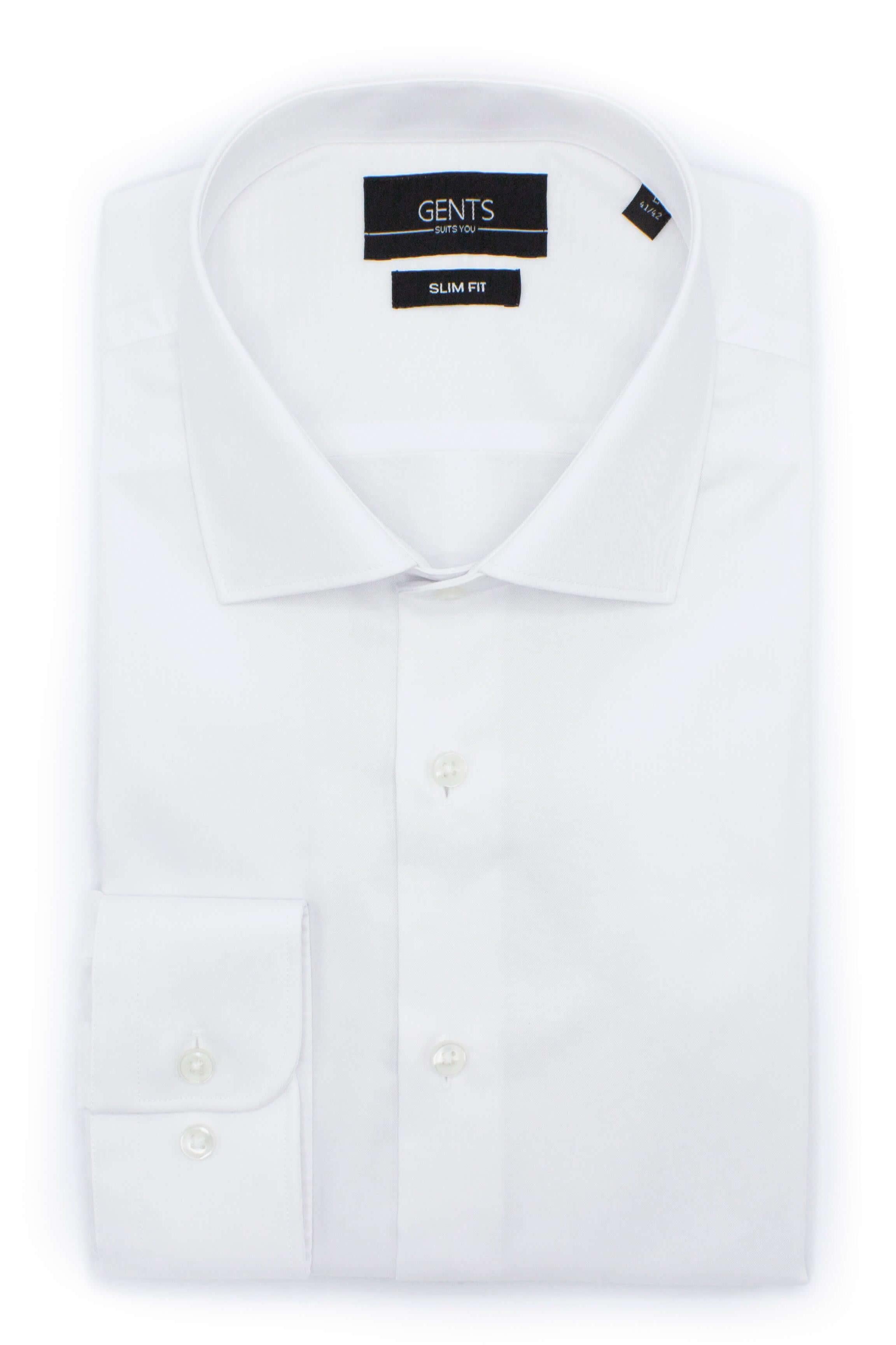 GENTS overhemd slimfit wit, katoenen slim-fit overhemd met klassieke kraag en verstelbare manchetten.
