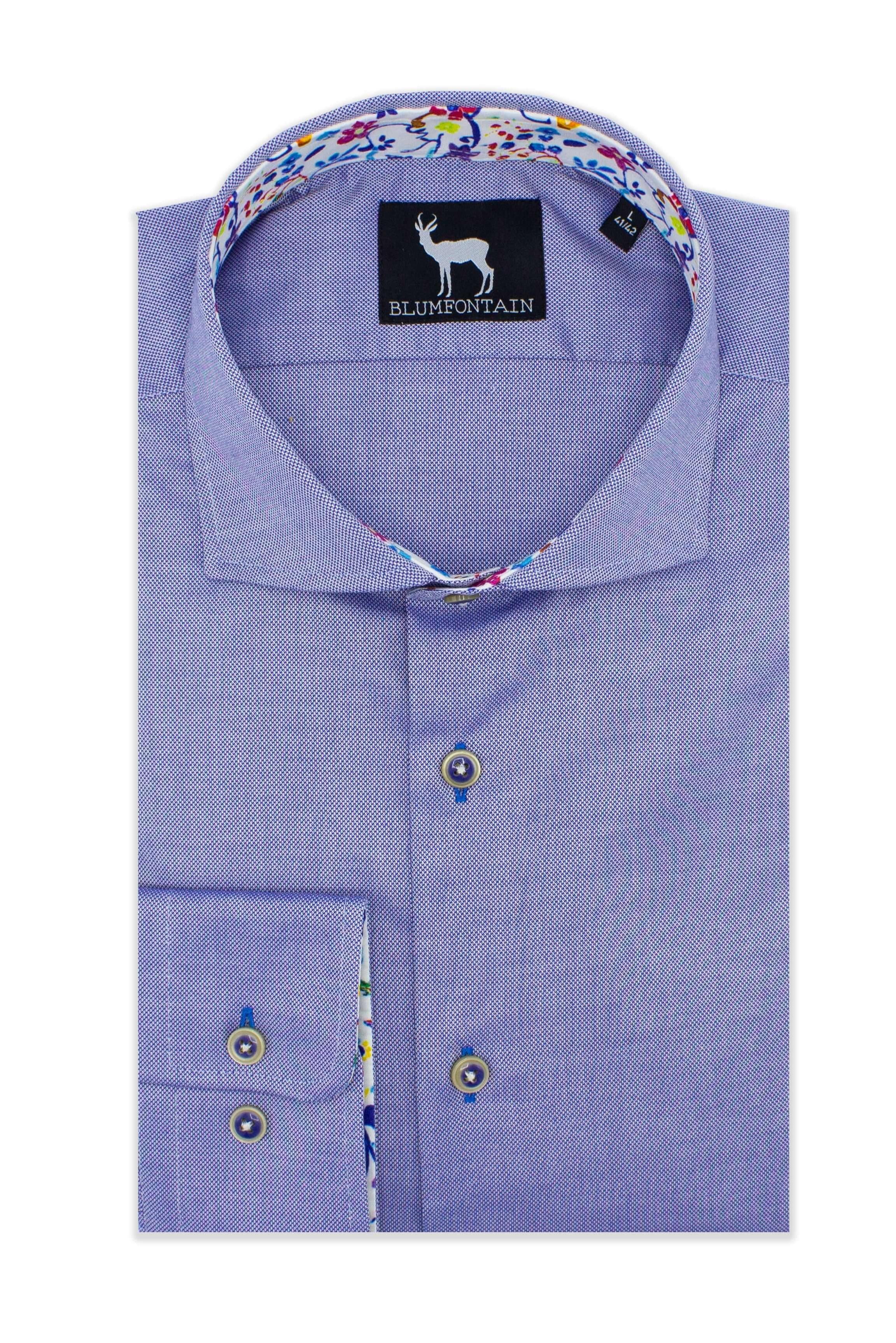 Blumfontain uni contrast lichtblauw katoenen overhemd met spreadkraag en contrasterende details.