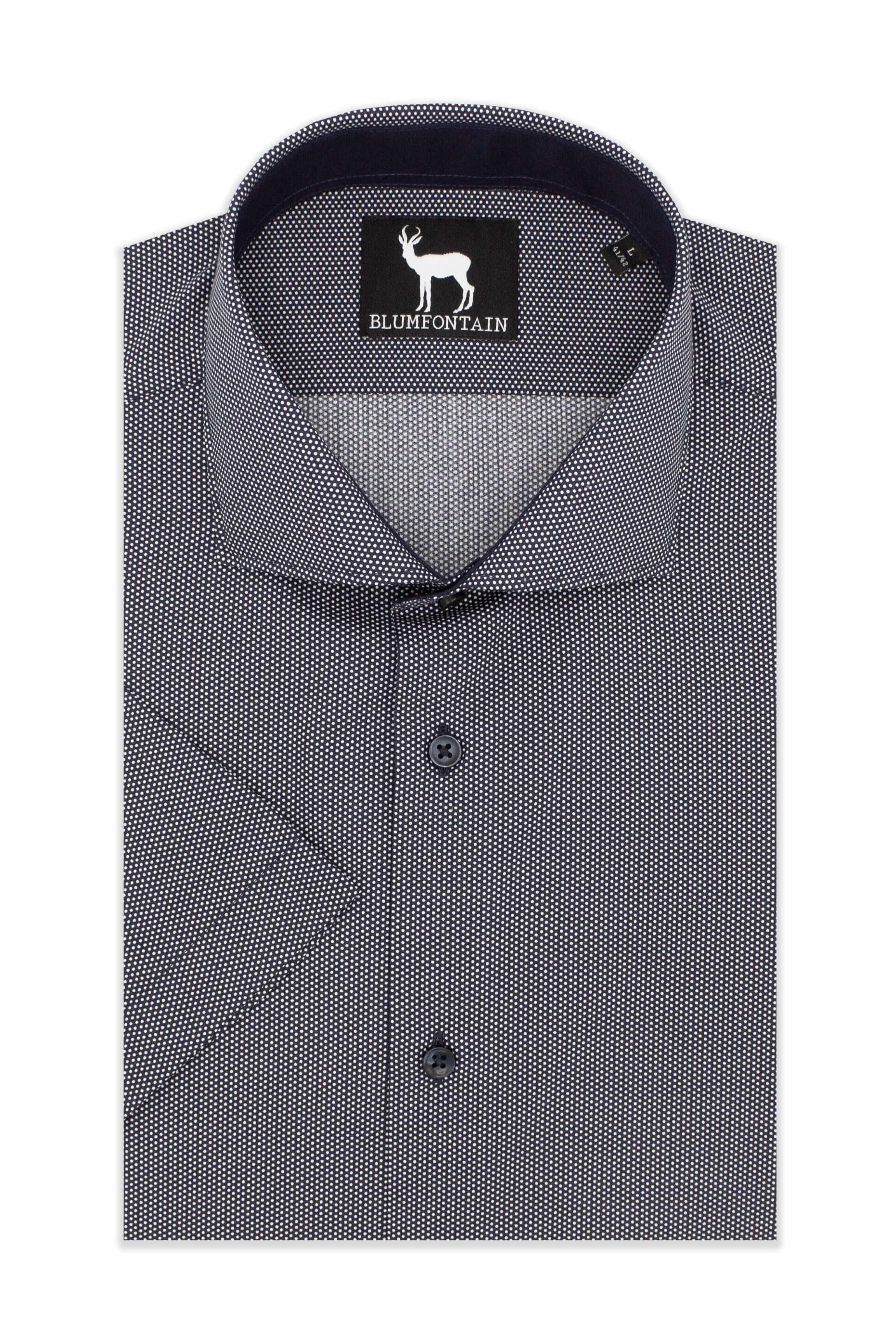 Blumfontain korte mouw blauw katoenen overhemd met korte mouwen en ademend draagcomfort.