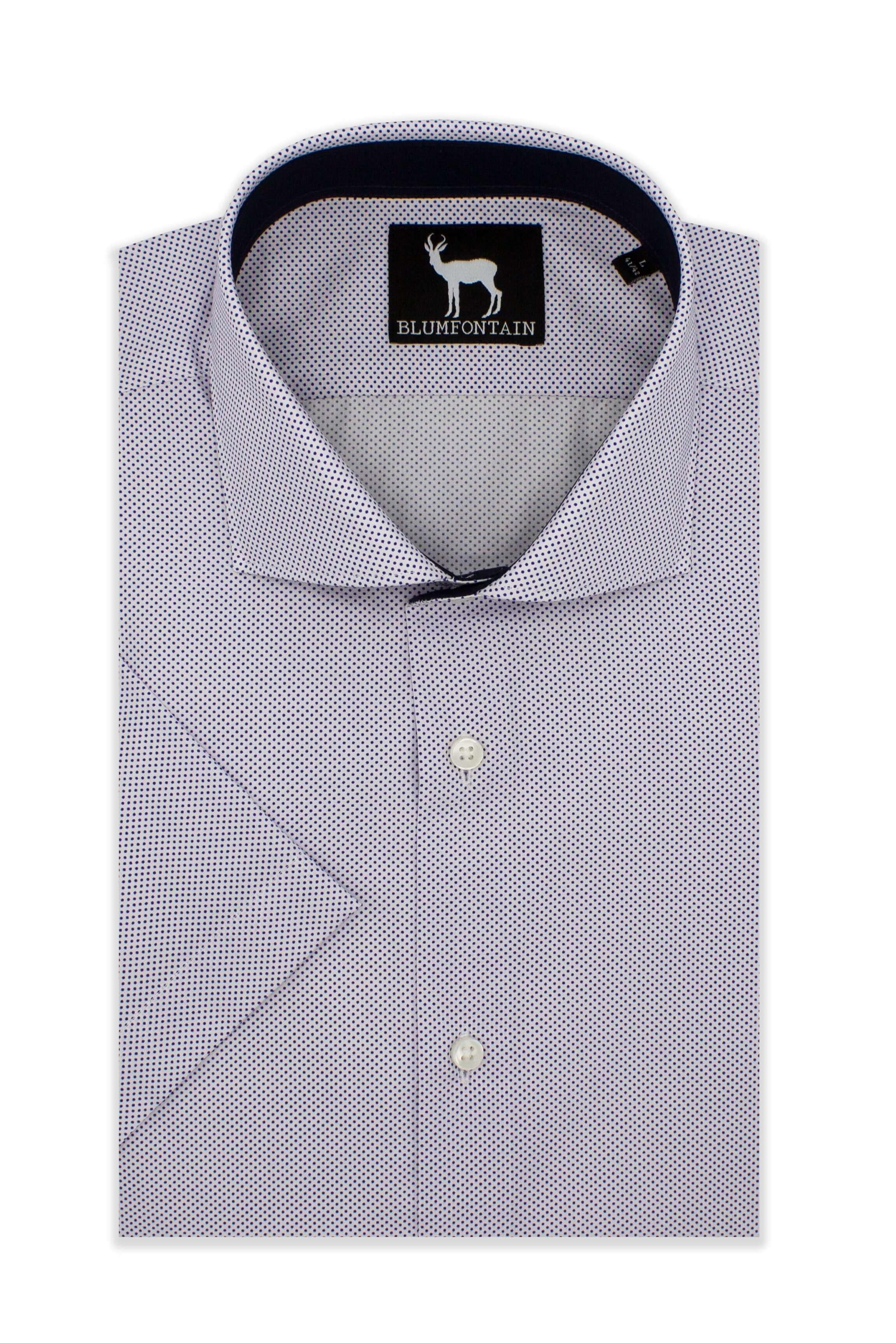 Blumfontain korte mouw blauw lichtblauw katoenen overhemd met korte mouwen en spreadkraag microdessin.