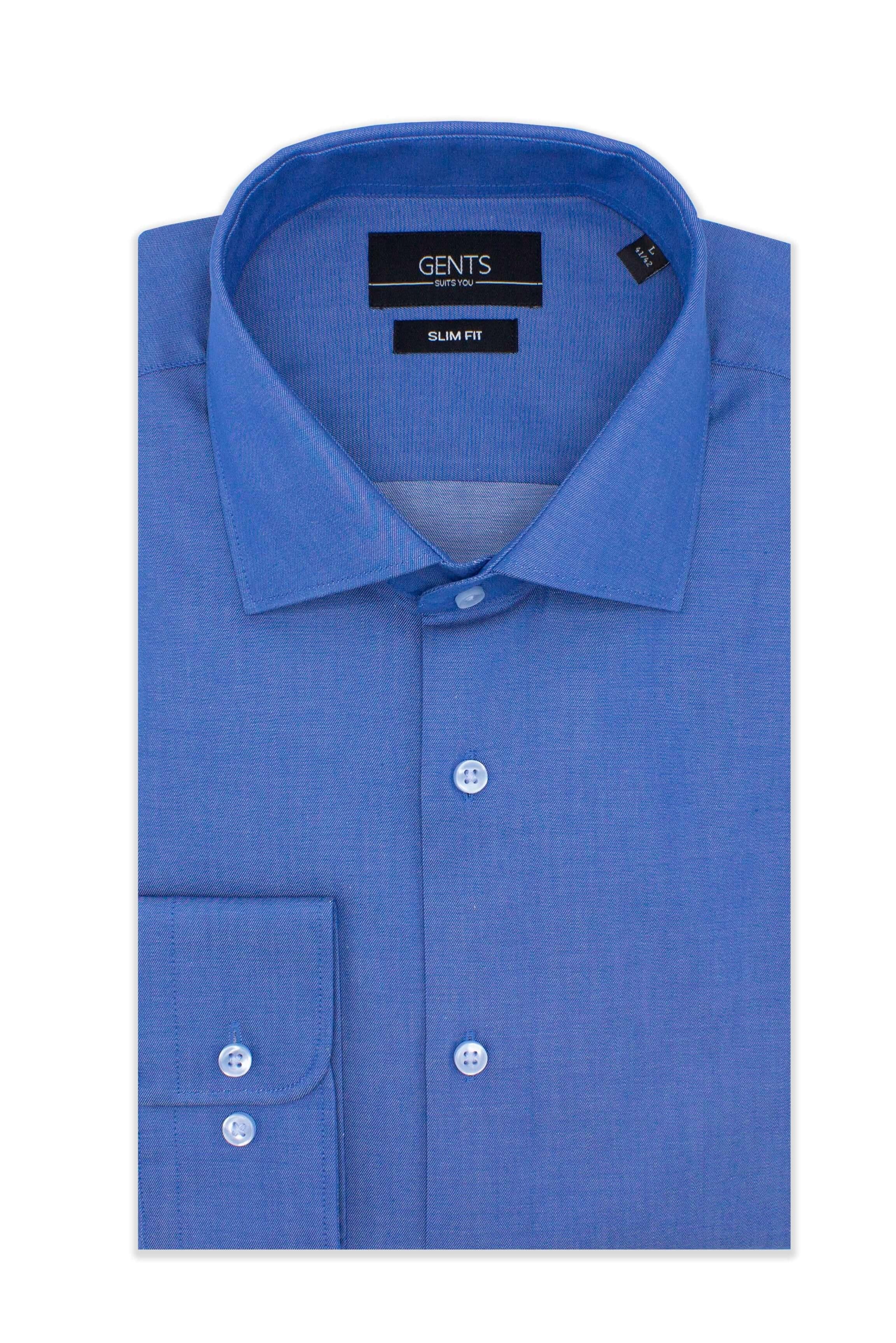 GENTS slimfit uni raf-blauw katoenen overhemd met knoopsluiting in raf-blauw