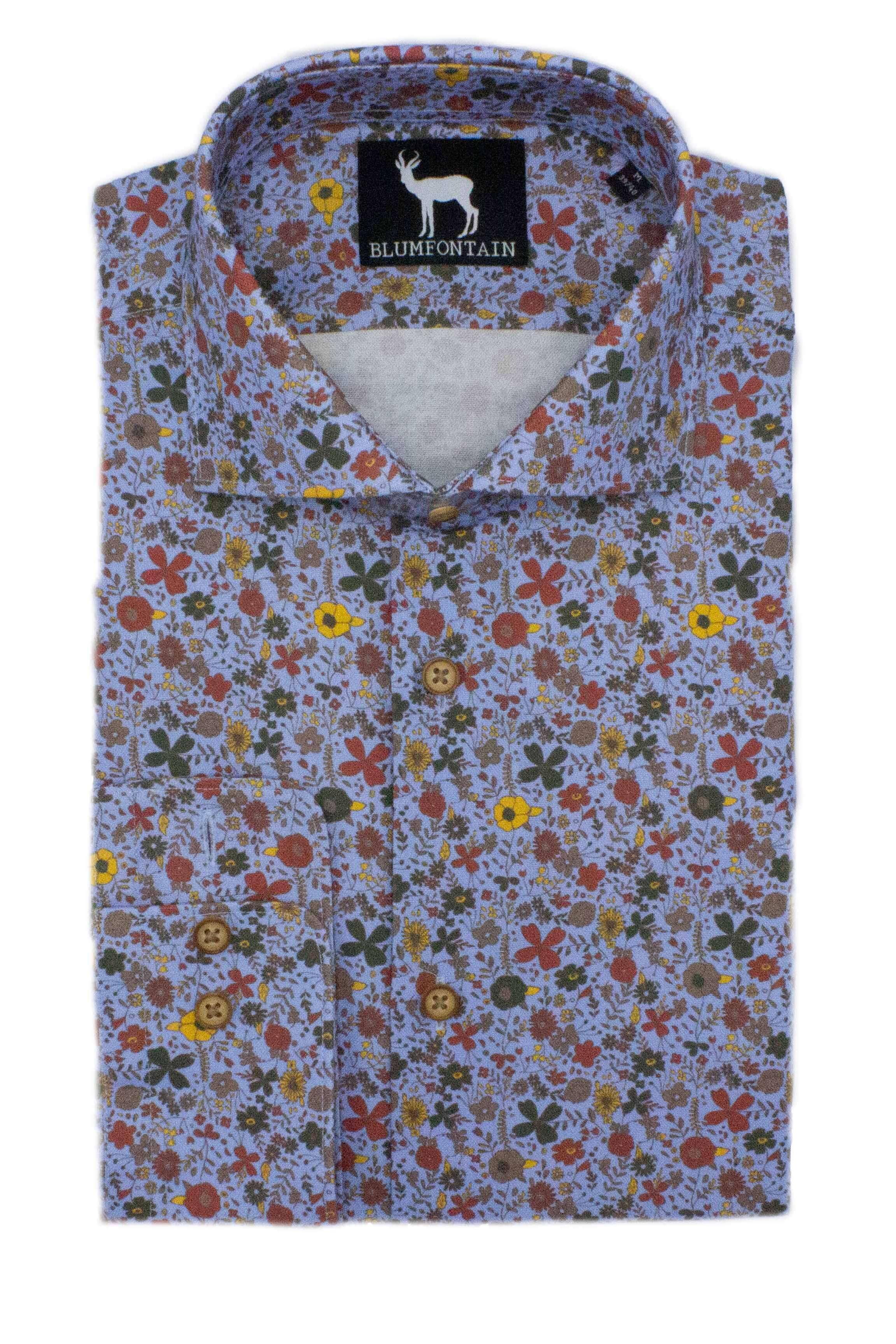 Blumfontain bloemprint katoenen overhemd met botanische bloemprint, ademend en comfortabel.
