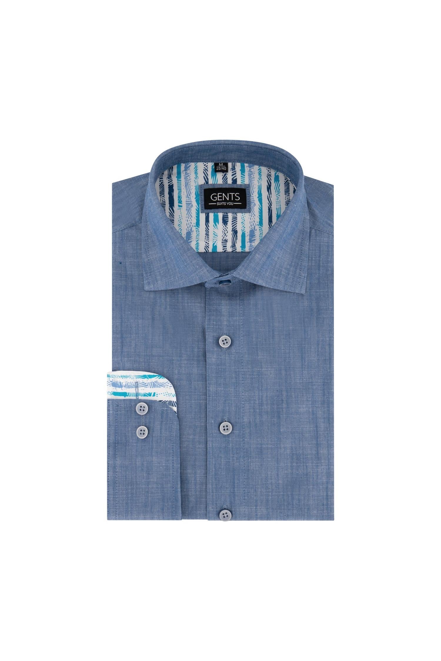 Overhemd linnenlook blauw, lichtgewicht katoenen overhemd met ademende stof, stijlvolle uitstraling en veelzijdig design.