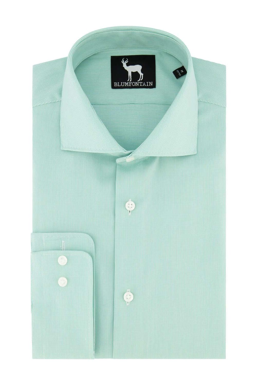 Blumfontain ribstructuur groen - groene shirt met button-up kraag en mouwdetails.