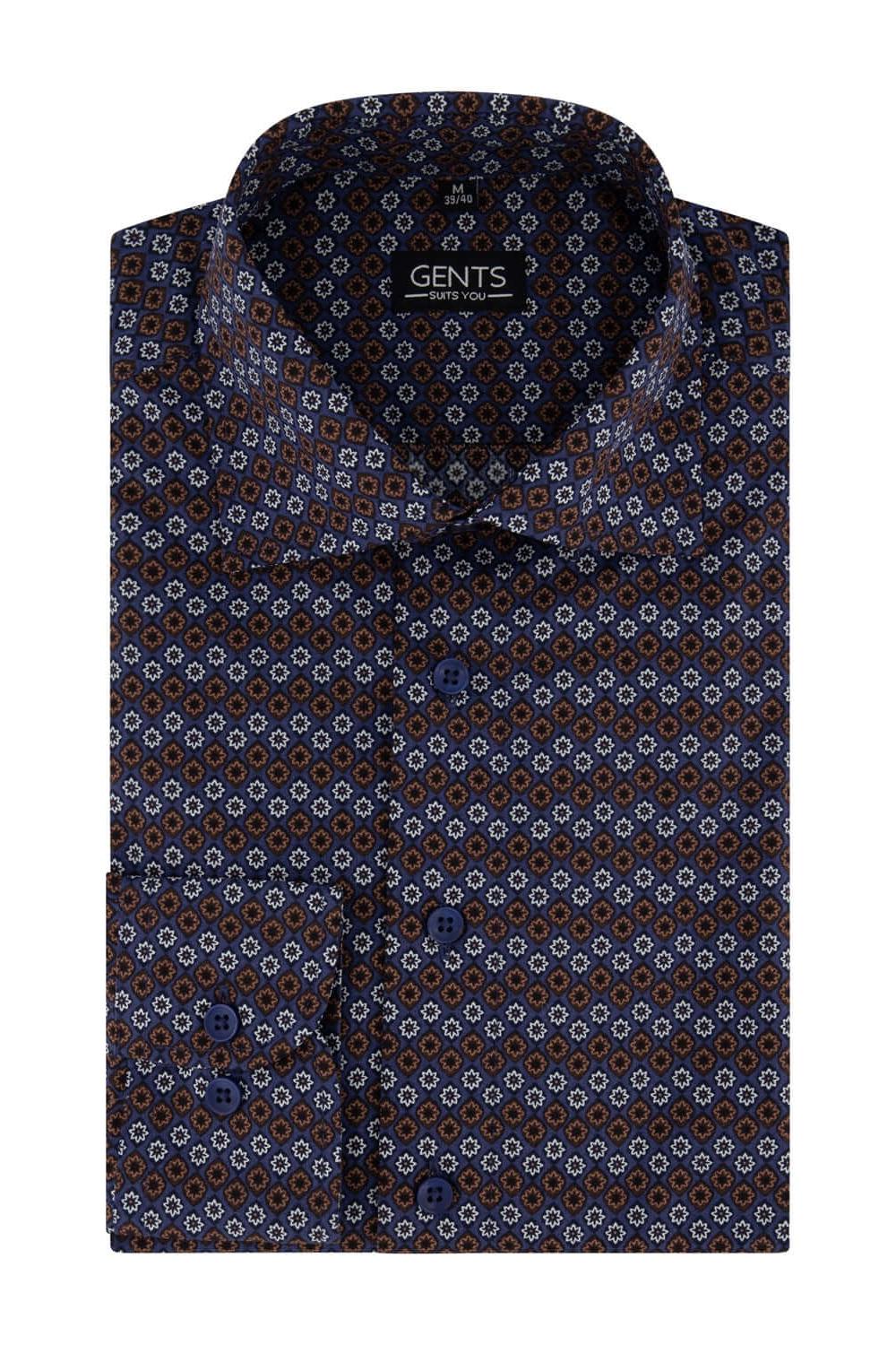 Overhemd bloempatroon blauw, katoenen shirt met blauw bloemendessin voor formele uitstraling.