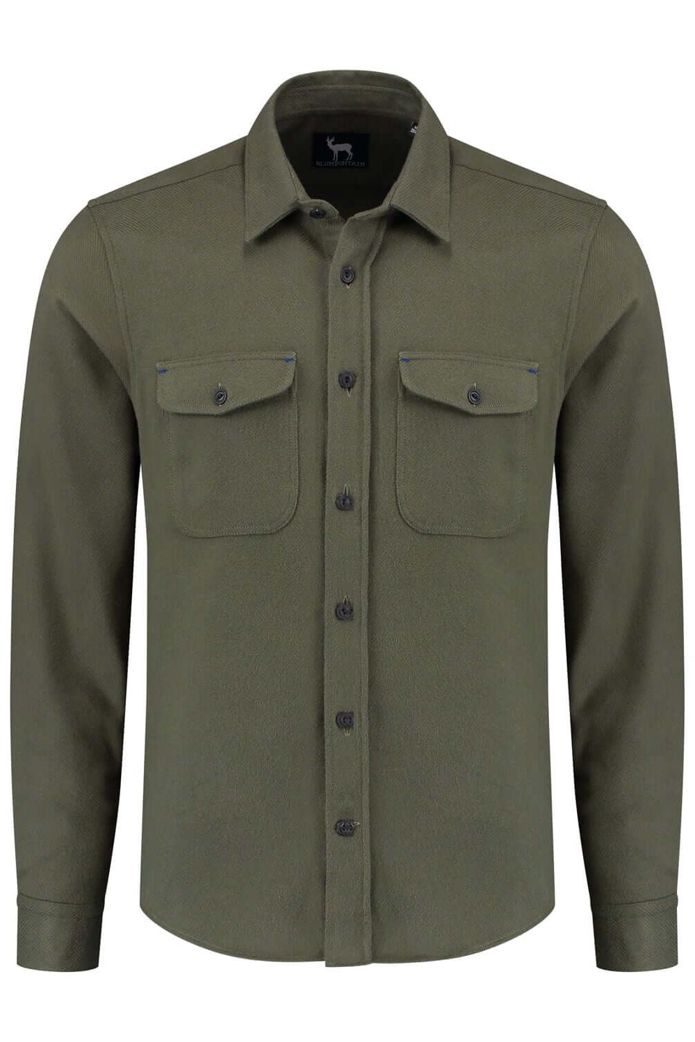Overshirt groen, groene katoenen overshirt met rechte knoopsluiting en klassieke kraag.
