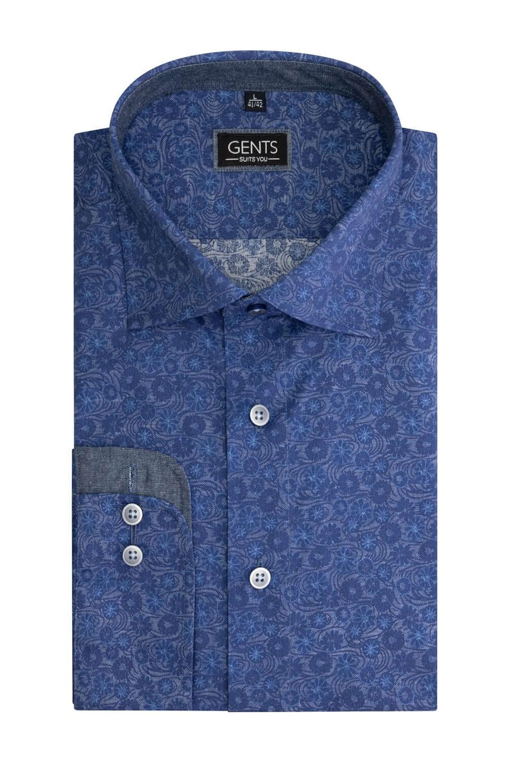 Overhemd bloemprint denim, ademend katoen met denim-achtige bloemenprint en knoopsluiting.