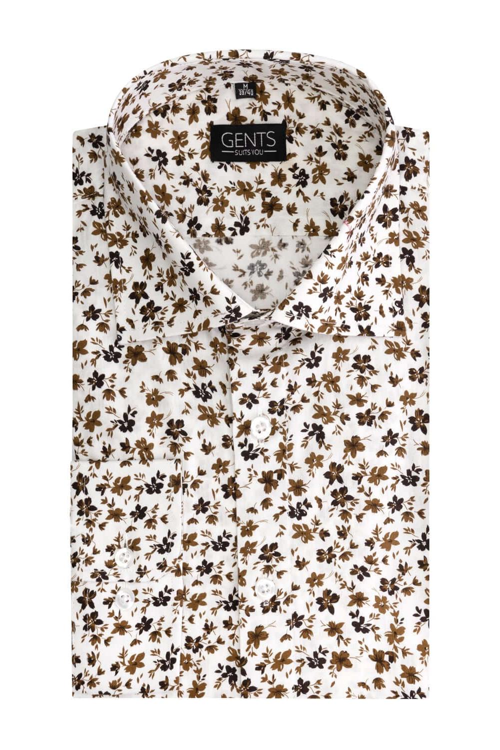 Print bloemetje grijs-bruin 100% katoen overhemd met ademende bloemetjesprint