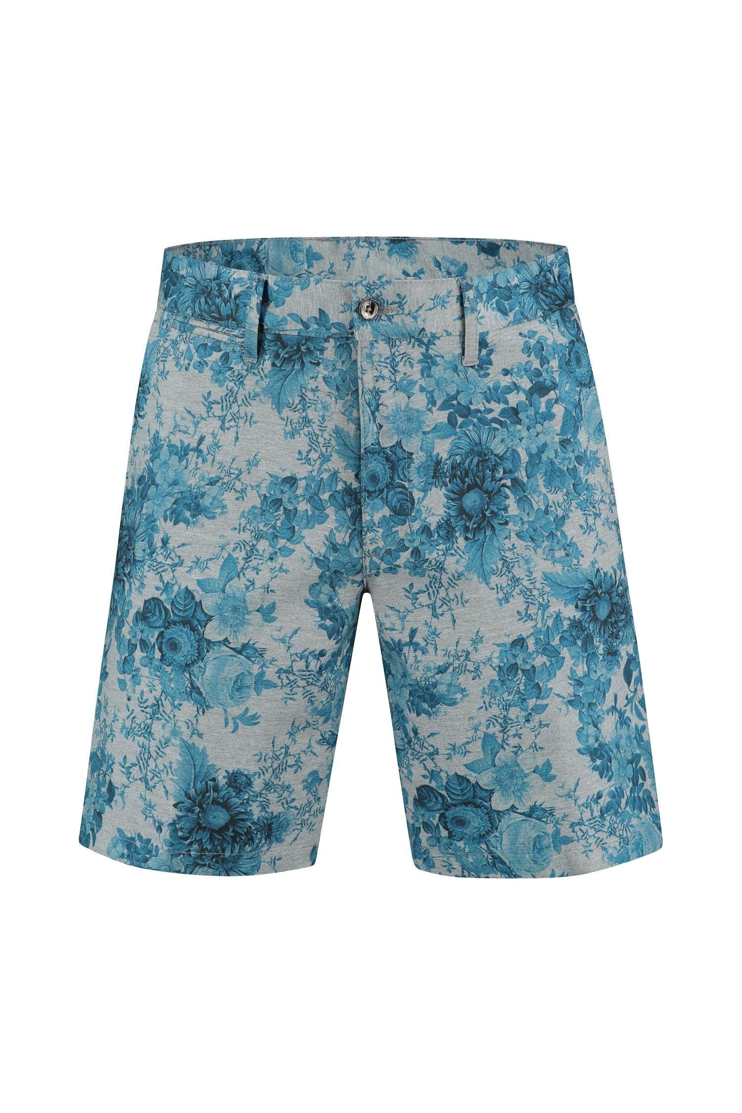jersey print bloem grijs-blauw
