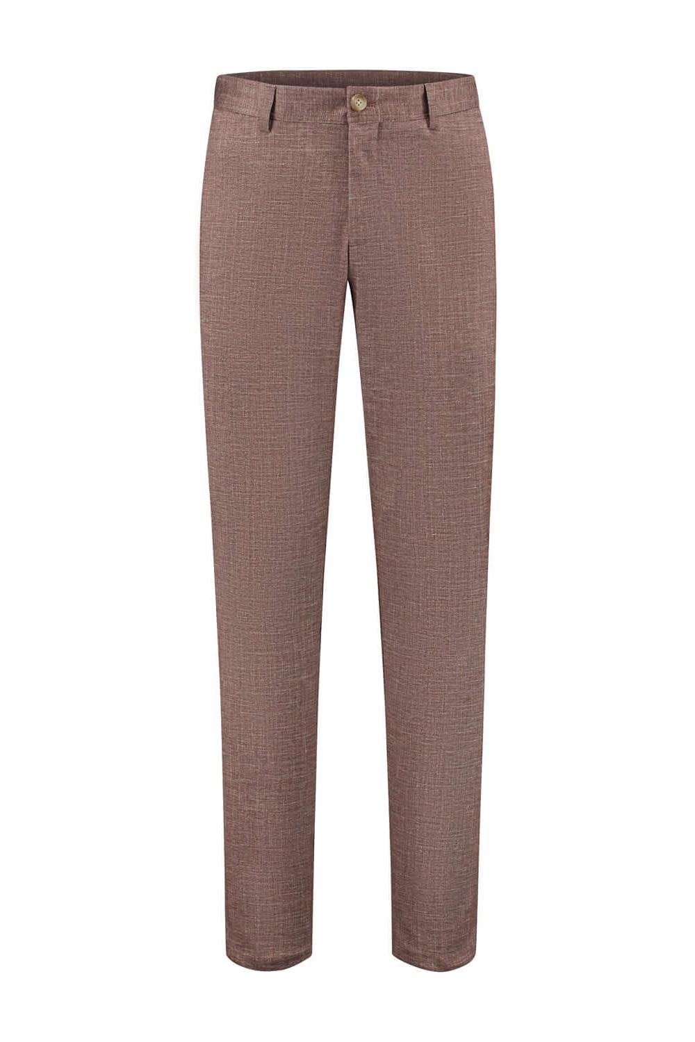 Pantalon uni melange roodbruin, roodbrown melange pantalon met structuur voor dagelijks werk.