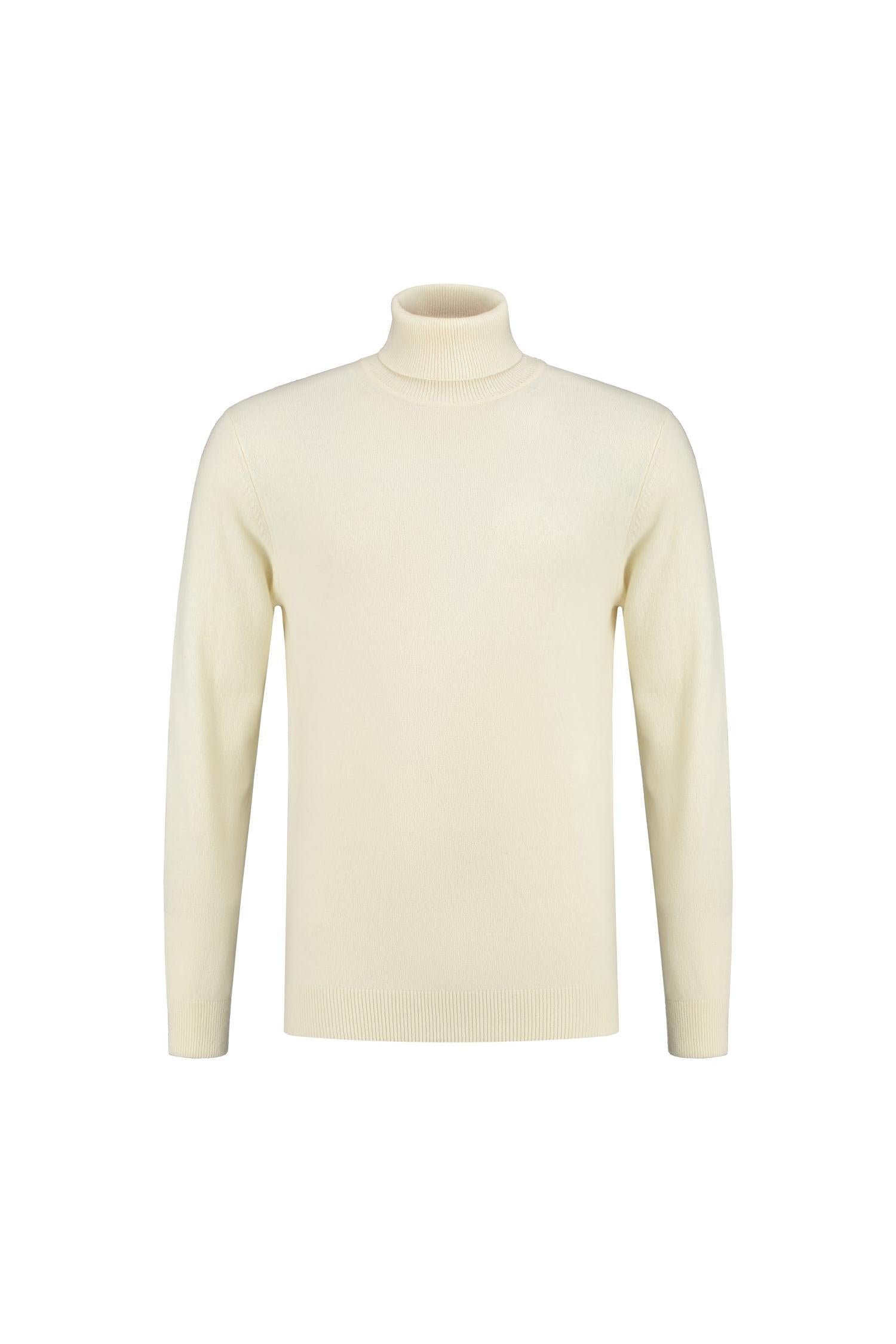 Coltrui off-white wol, ademend comfort trui in off-white wol-nylon voor herfst en winter.