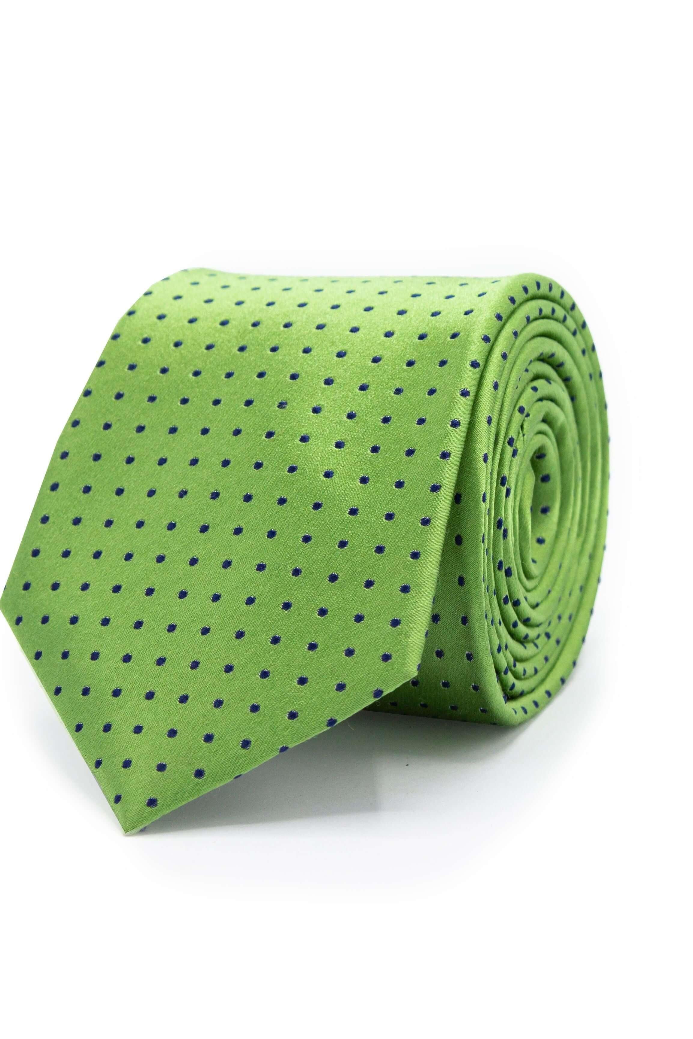 Zijden stropdas collectie patroon groen met subtiel groen en blauw stippenpatroon.