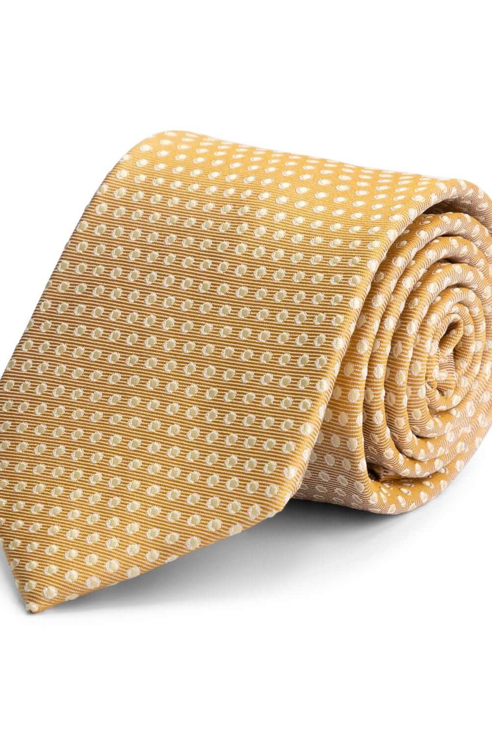 Stropdas zijde in gele kleur met subtiel stippenpatroon, perfect voor elke gelegenheid.