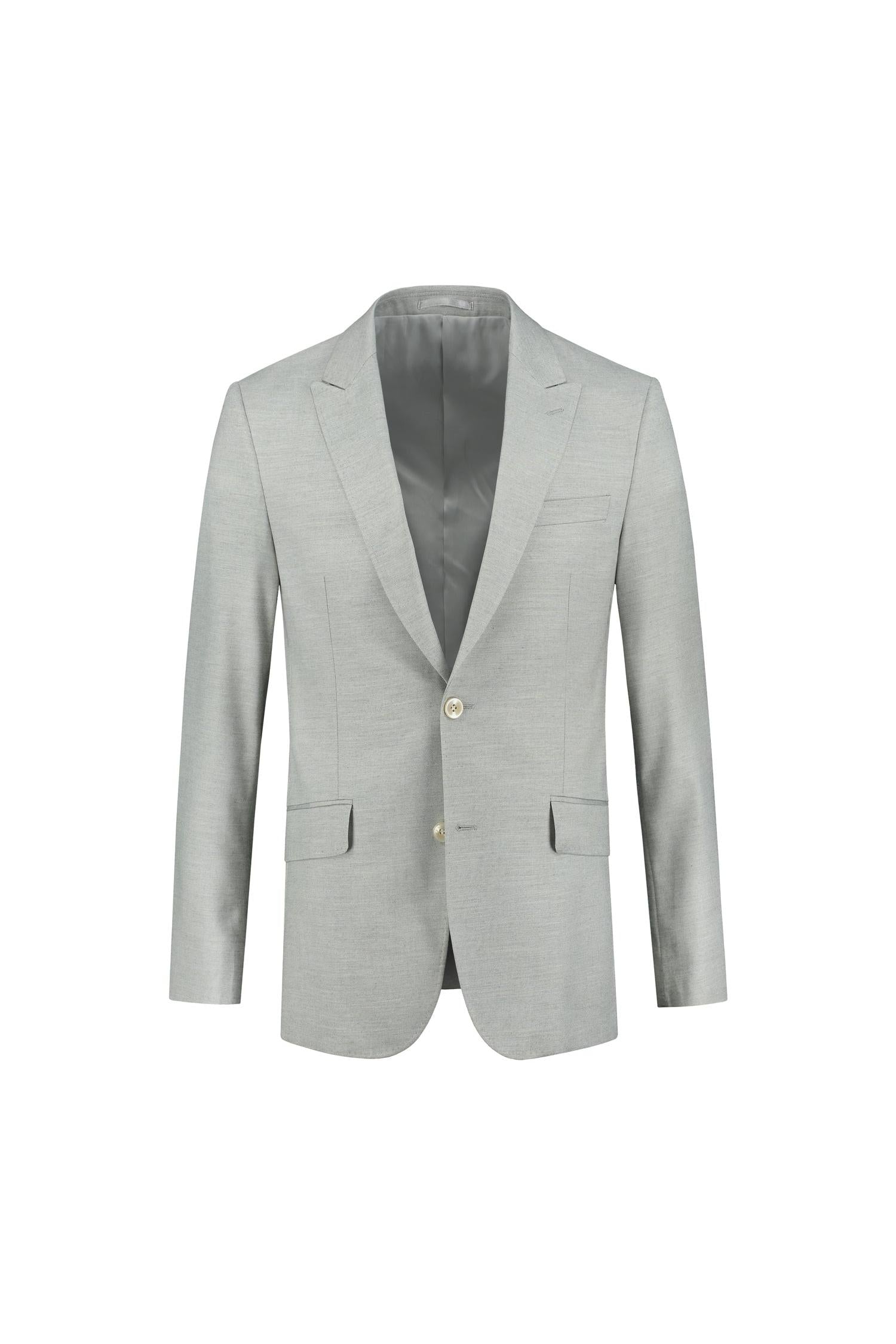 Colbert uni zand MixMatch light gray blazer front view with two pockets and golden buttons