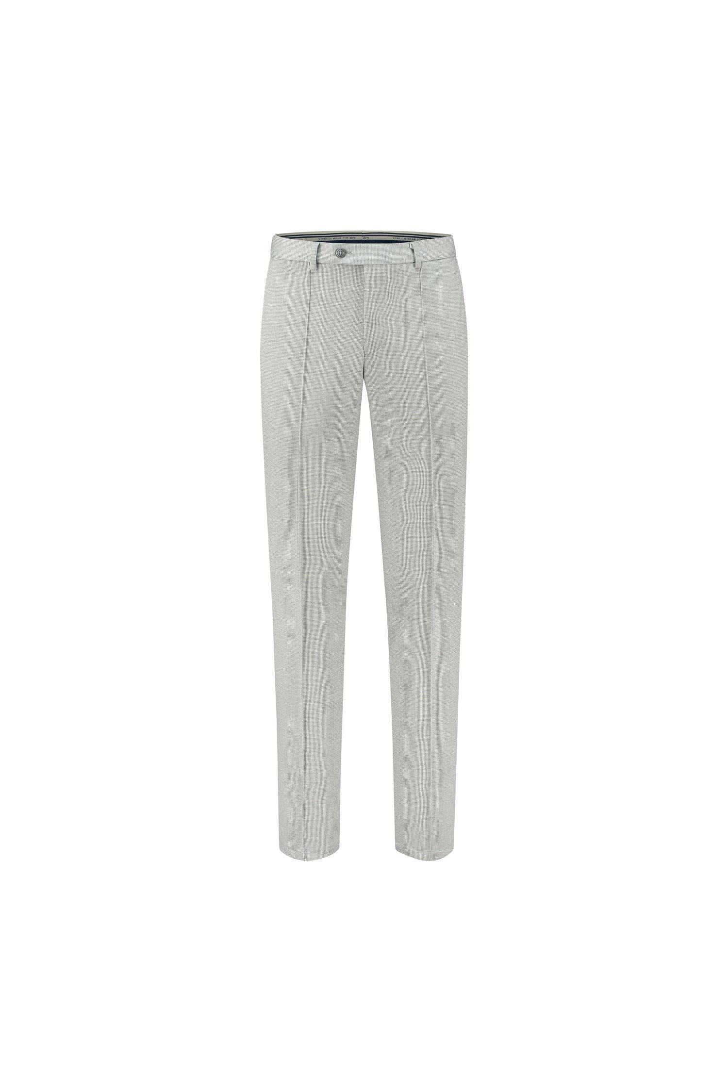 Pantalon jersey grijs - grijze broek met strakke plooien en nette afwerking.