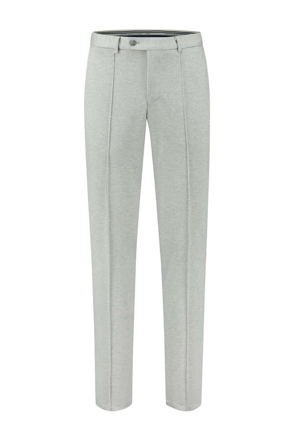 Pantalon jersey grijs. Grijze broek met strakke plooien en nette afwerking.