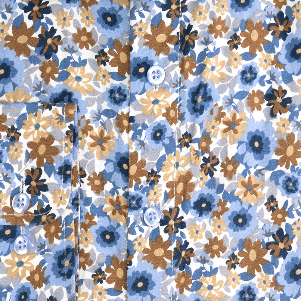 Print bloemetje bruin-blauw