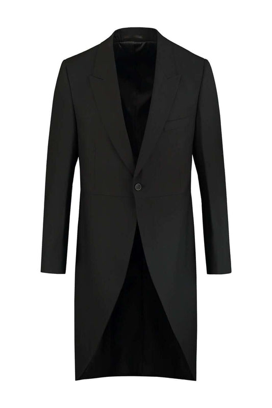 Diepzwarte Jacquet jas met ademend draagcomfort en scherpe snit, ideaal voor elke gelegenheid.