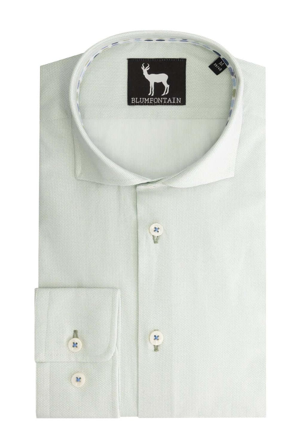 Honingraat lichtgroen katoenen overhemd met ademend design en traditioneel gestructureerde kraag.