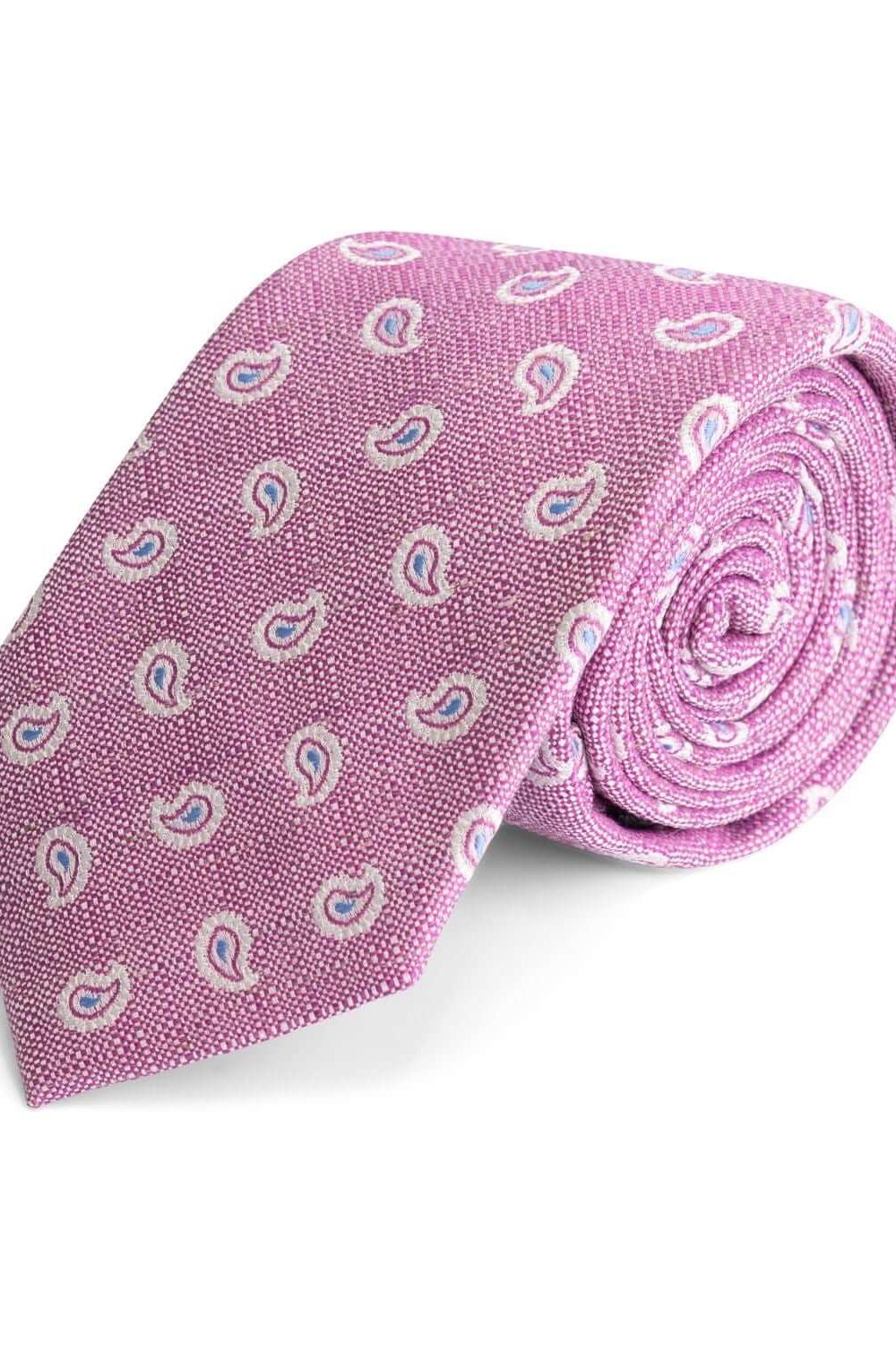 Stropdas zijde mix Paisley Roze Glans