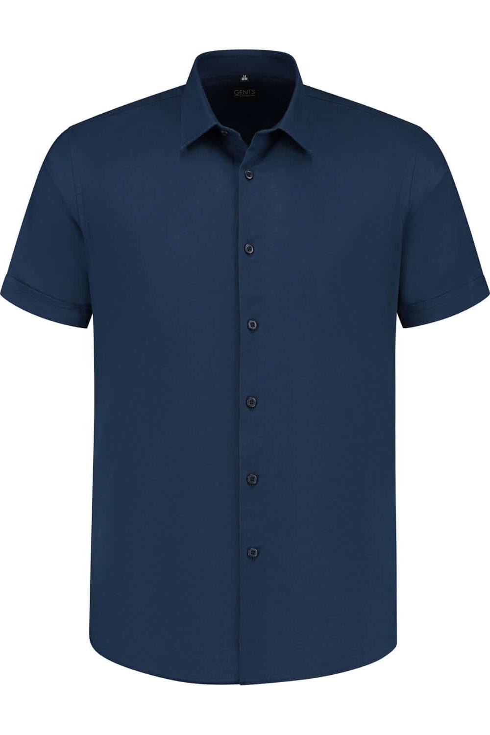 Korte mouw linnen katoen blauw, ademend materiaal, moderne snit, korte mouwen, blauwe kleur, perfect voor warm weer.