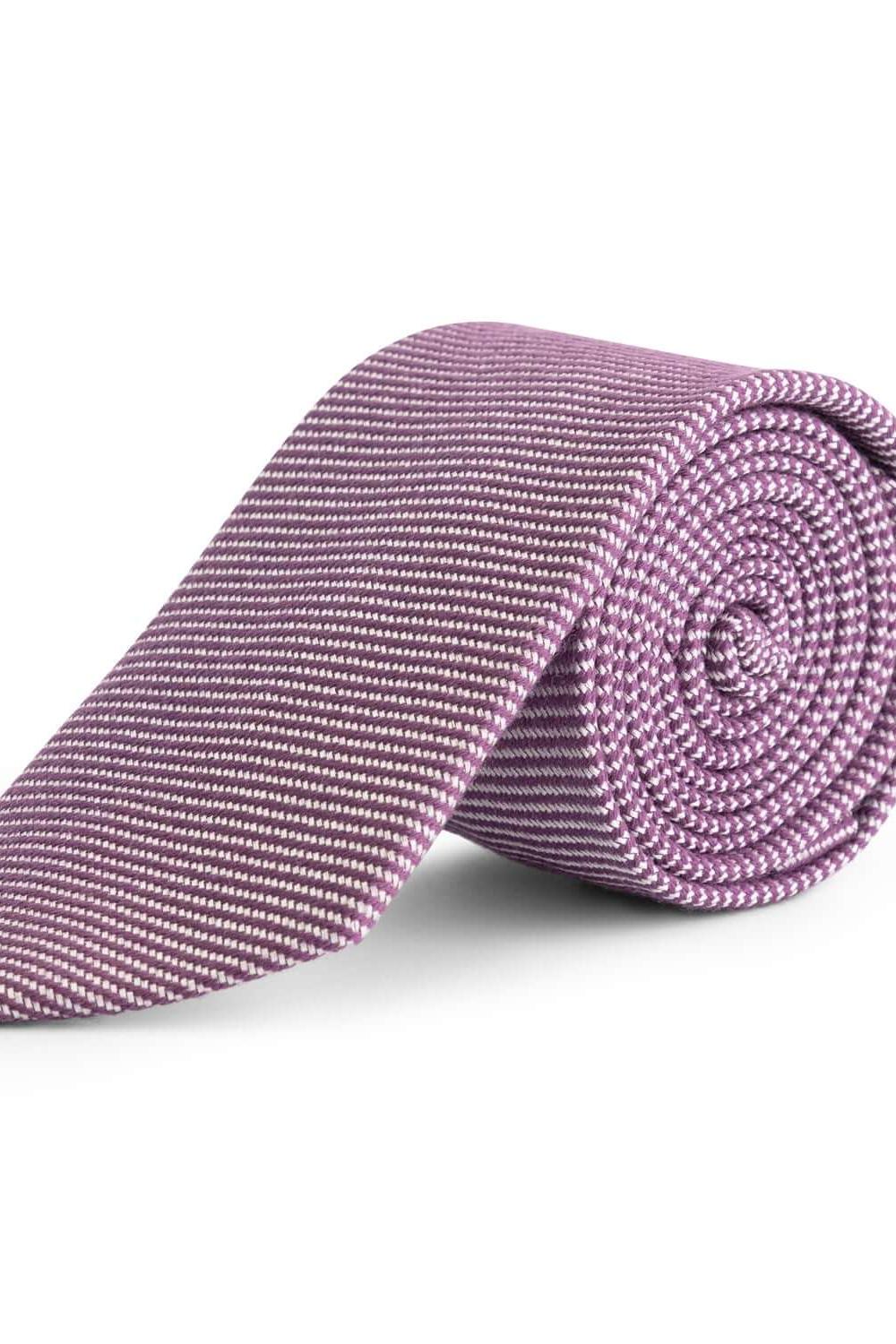 Stropdas zijde mix met paars en witte strepen, perfect voor een elegante look.