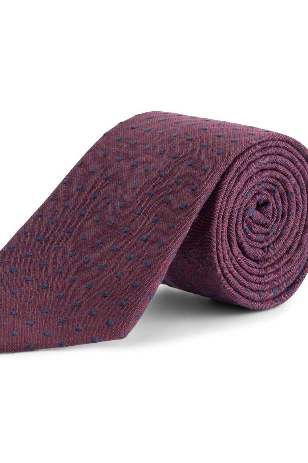 Stropdas zijde mix, rode zijde-wol-katoen stropdas met ademend comfort en een modern patroon.