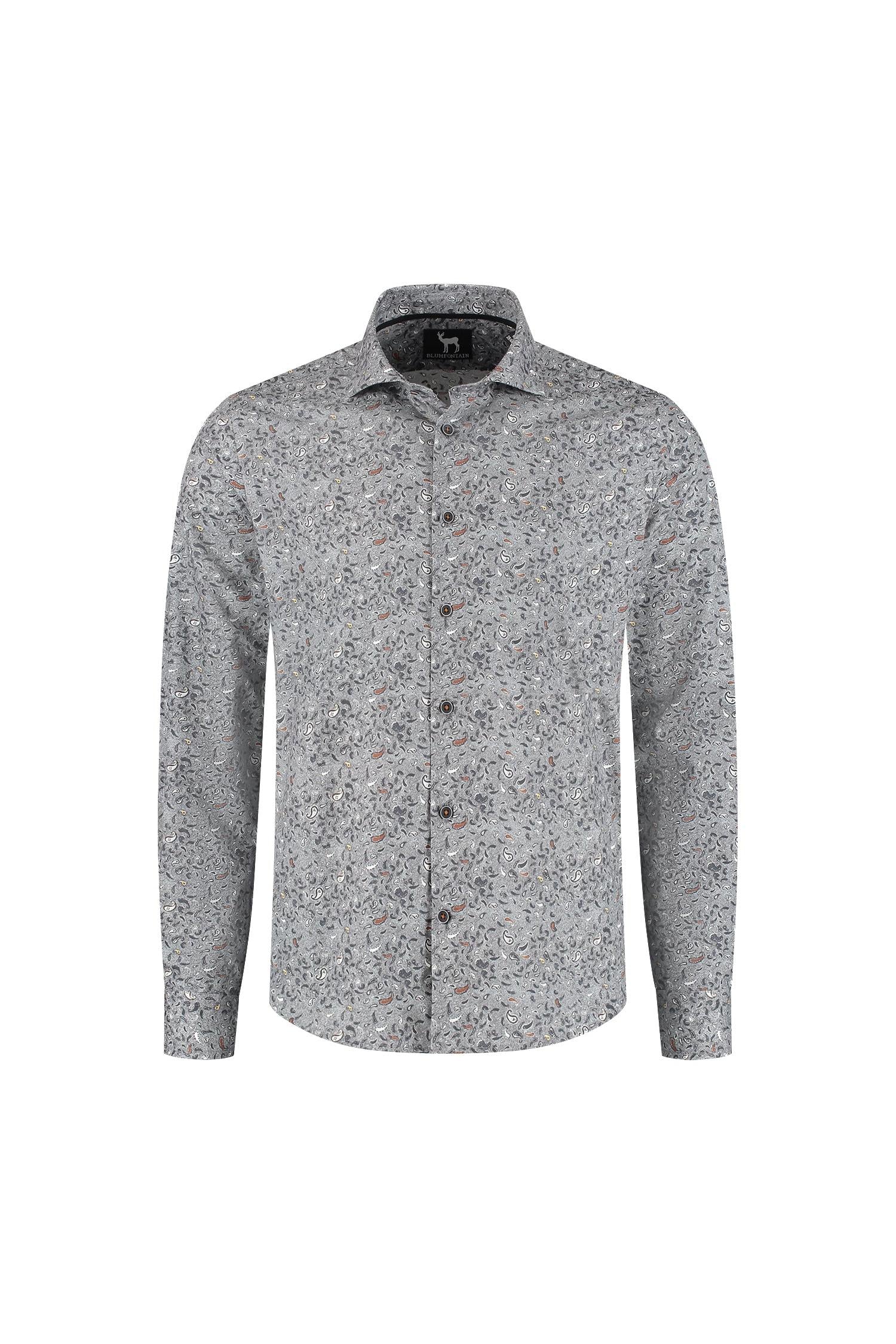 Overhemd Paisleyprint zwart-grijs, katoen, ademend en stijlvol, perfect voor casual en formele gelegenheden.