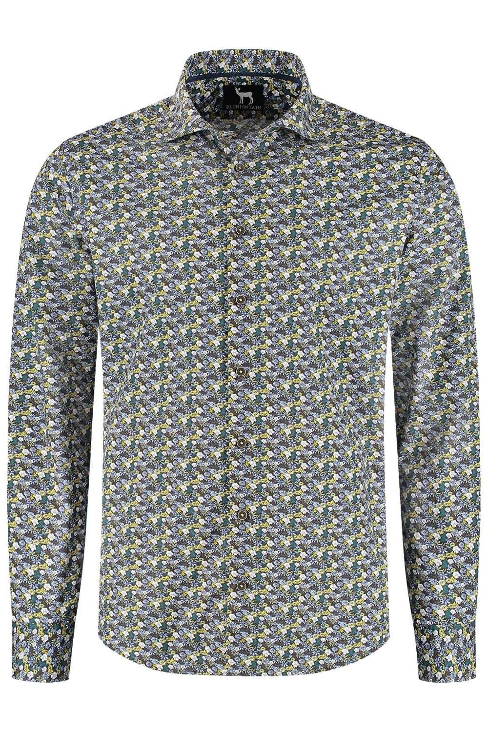 Overhemden Floral groen: Katoenen overhemd met groene bloemenprint in ademend en non-iron design.