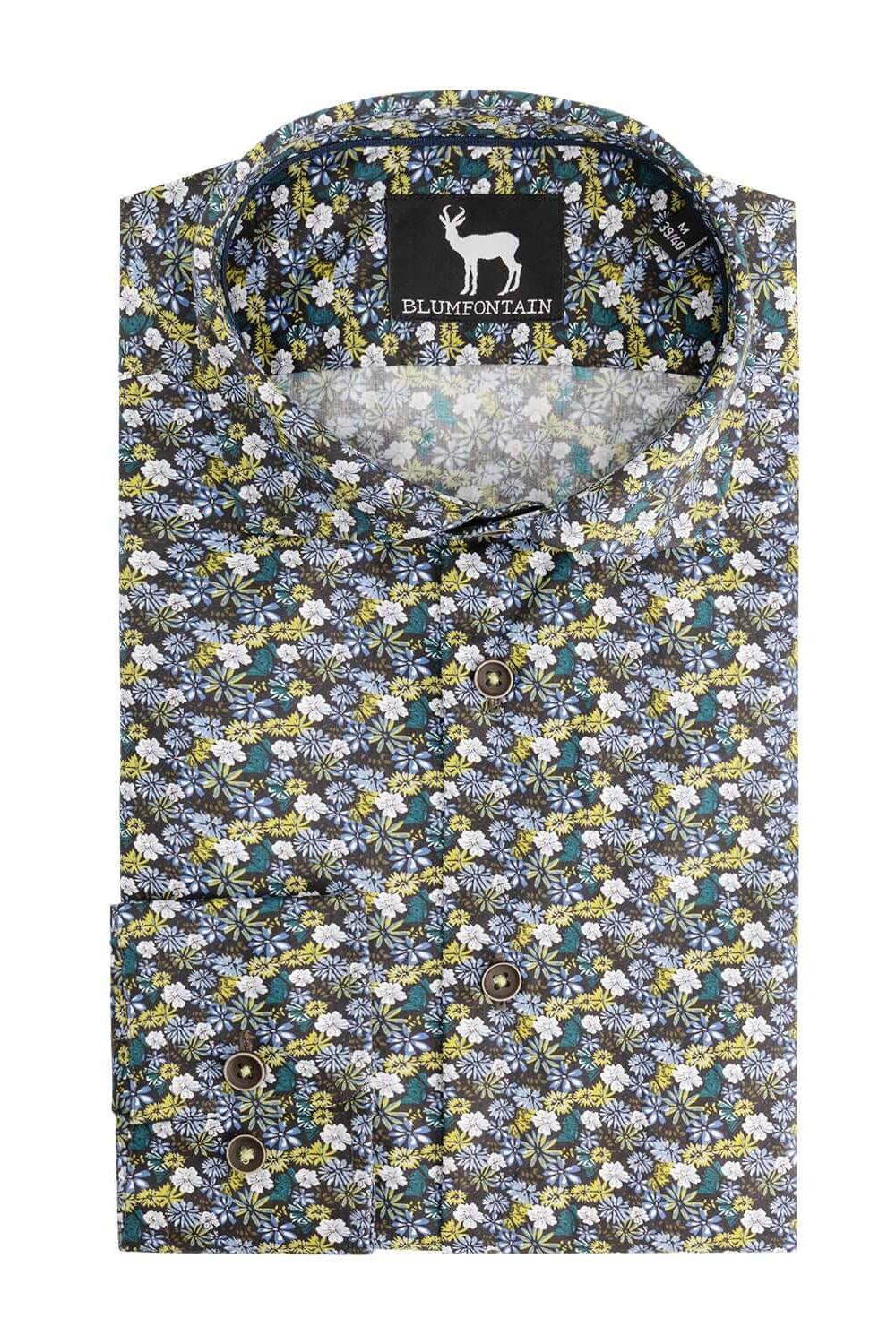 Overhemden Floral groen: Katoenen overhemd met groene bloemenprint, ademend en non-iron.
