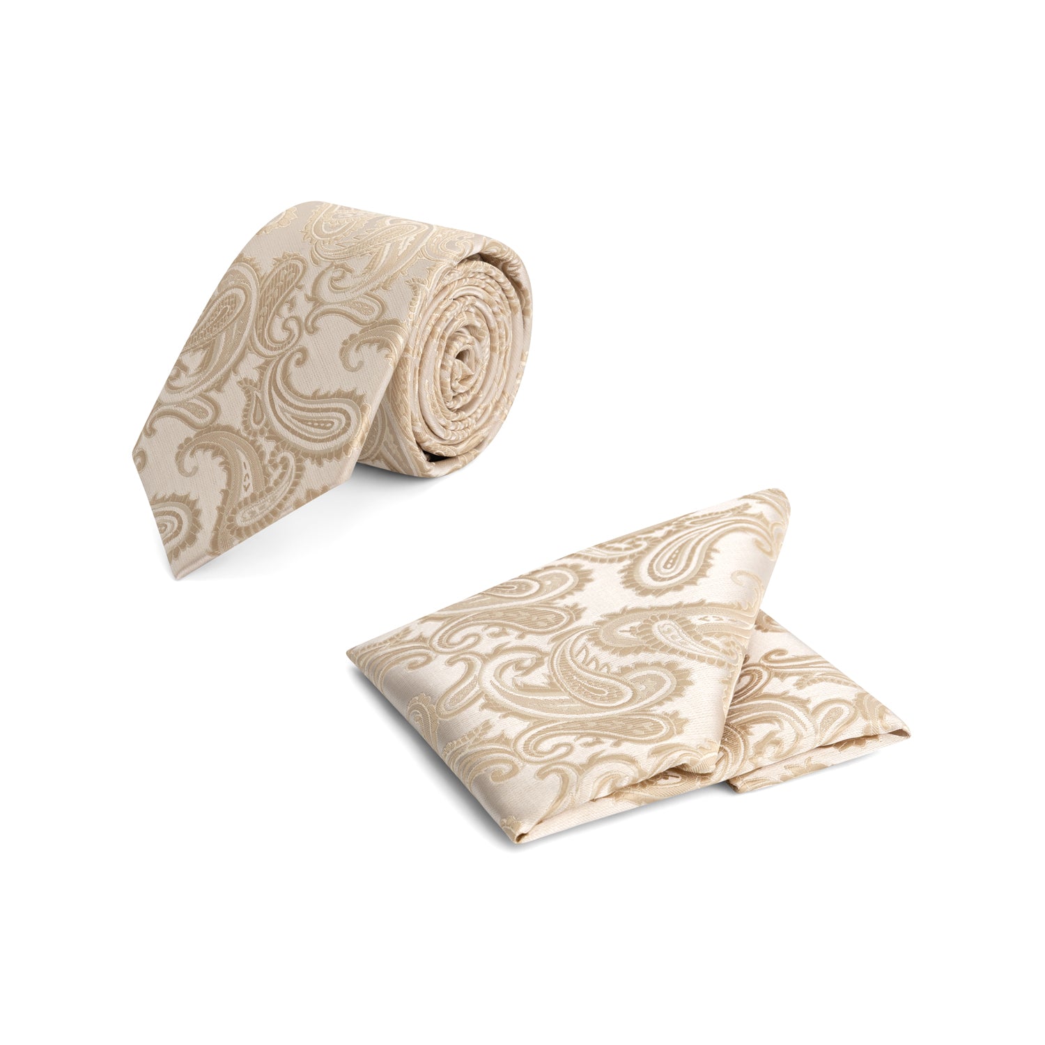 Stropdas + Pochet - Champagnebeige (Paisley) in elegant design with paisley pattern.