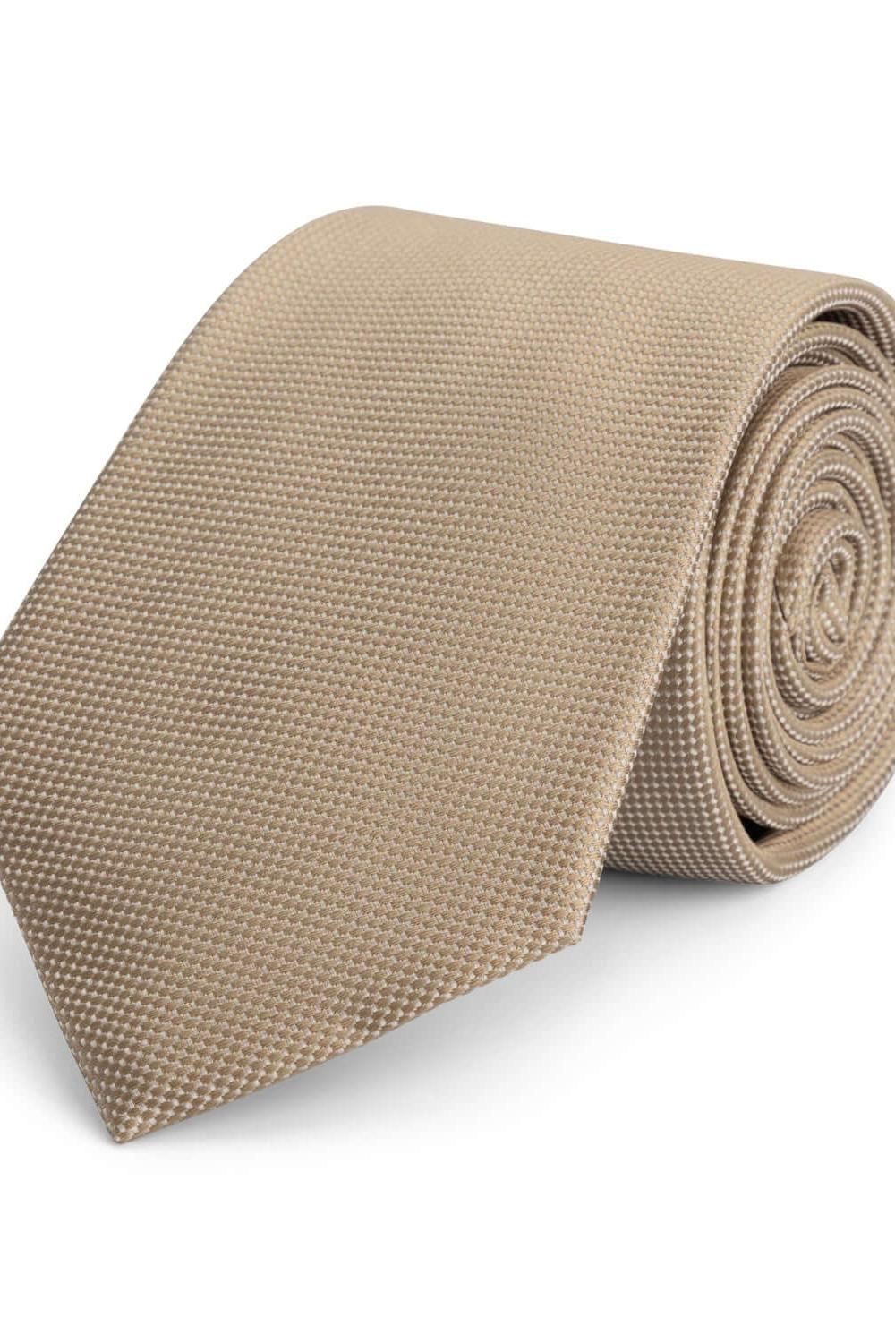 Stropdas zijde structuur beige, elegante beige stropdas met subtiele microstructuur in zijde.