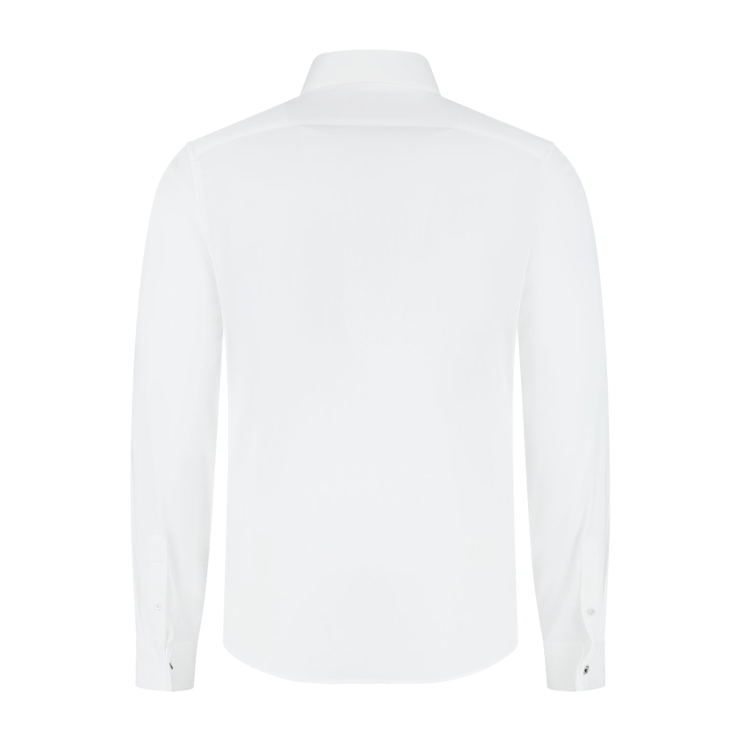 Bamboe dubbele manchet uni ecru overhemd met dubbele manchetten in ademende bamboestof, achteraanzicht.