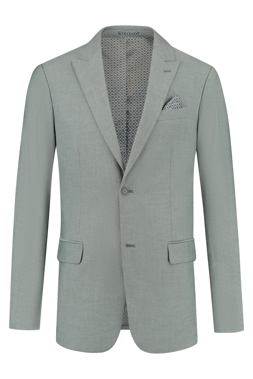Pak 3-D blend amandelgroen blazer met gestreepte binnenvoering voor formele gelegenheden.