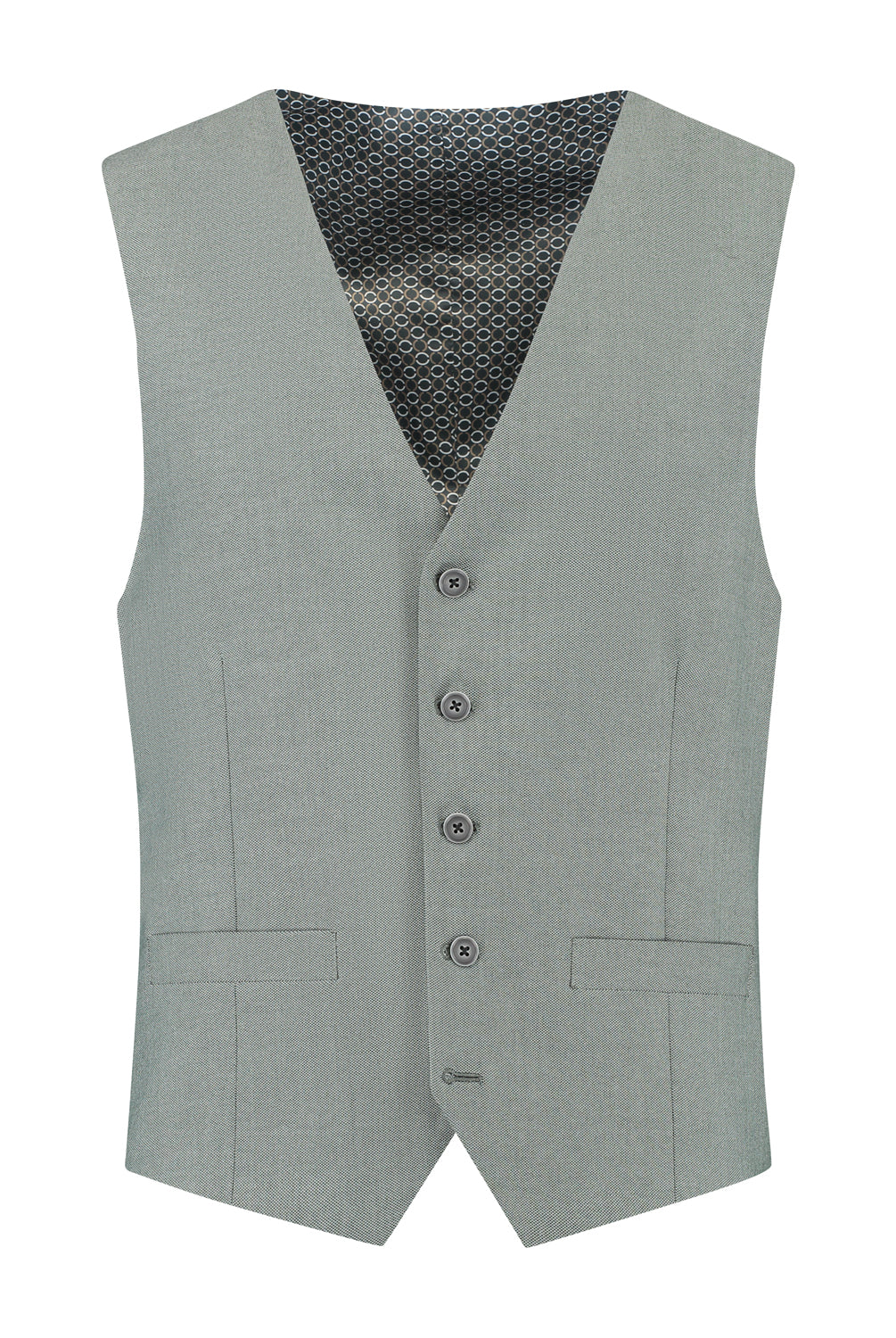 Pak 3-D blend amandelgroen gilet zonder mouwen, ideaal voor formele gelegenheden.