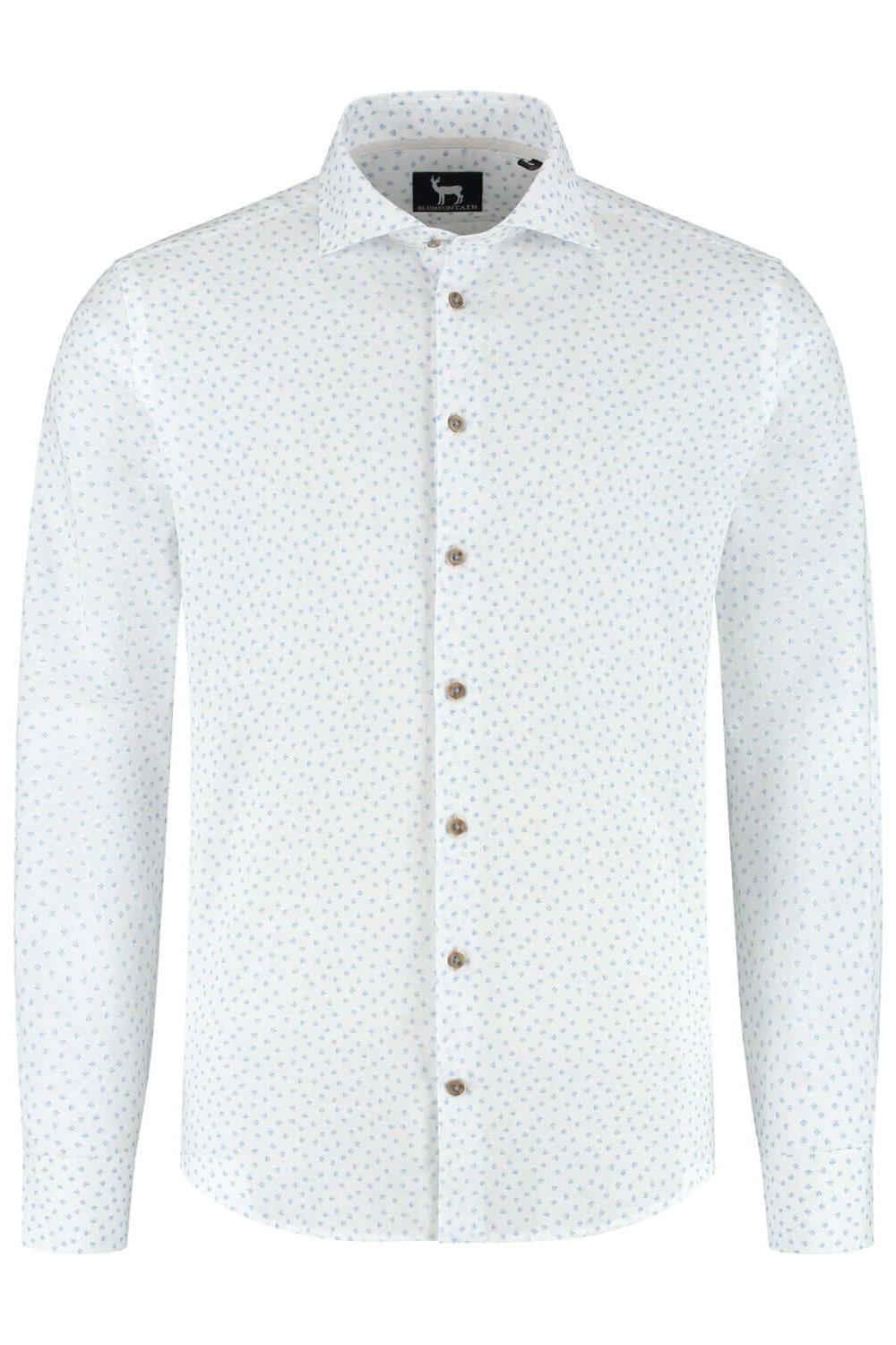 Blumfontain bloemprint beige-blauw ML7 katoenen overhemd met bloemprint in blauw-beige.