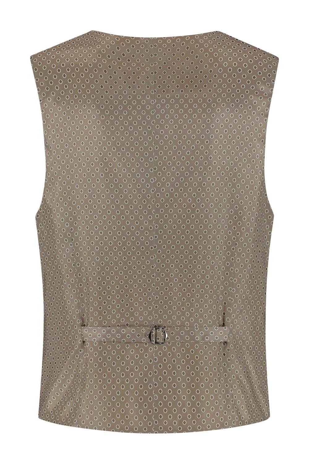 Gilet cappuccino beige: stylish back view showing unique pattern and design for warmth and comfort.