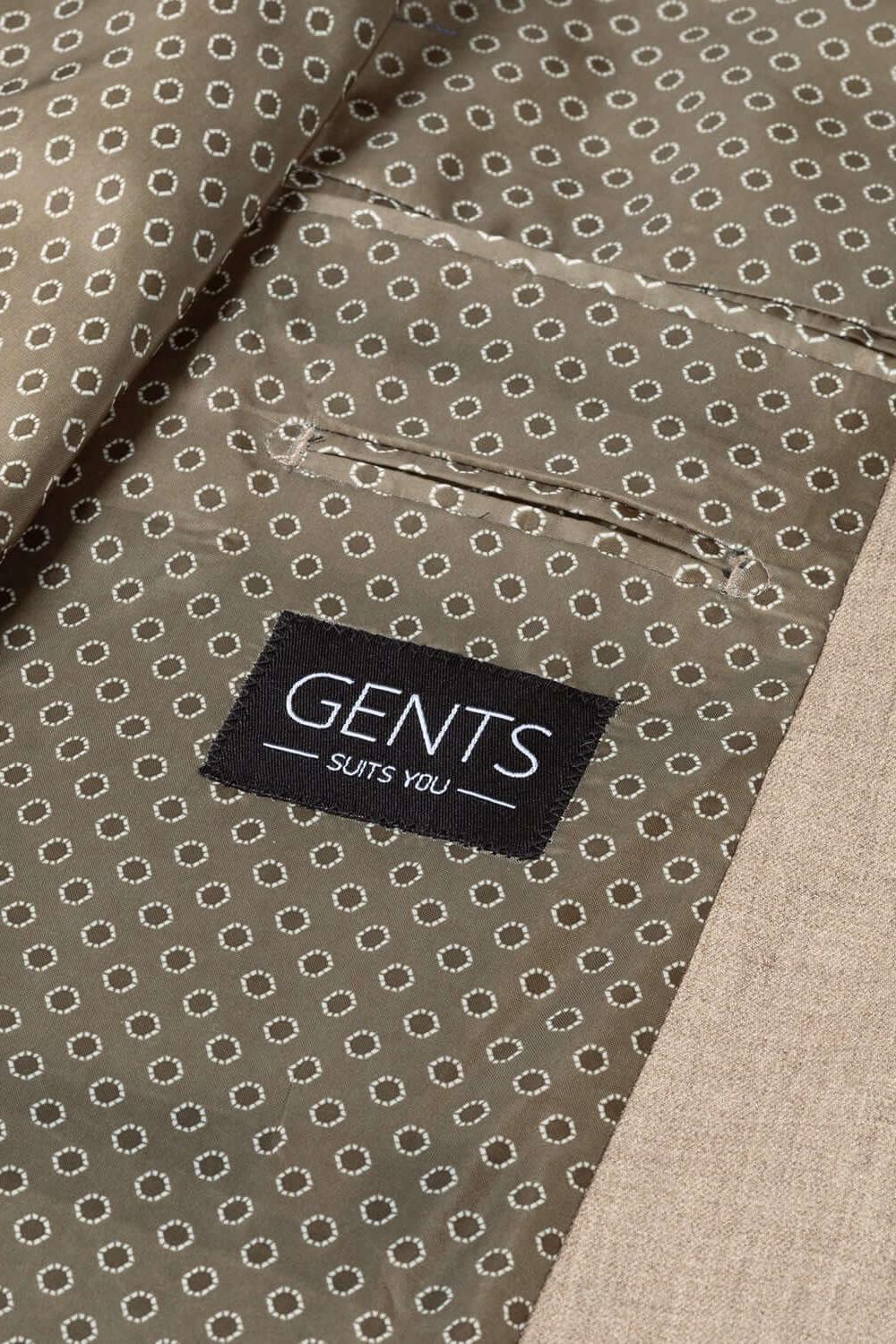 Pak cappuccino beige binnenkant met GENTS label en circulaire patronen.