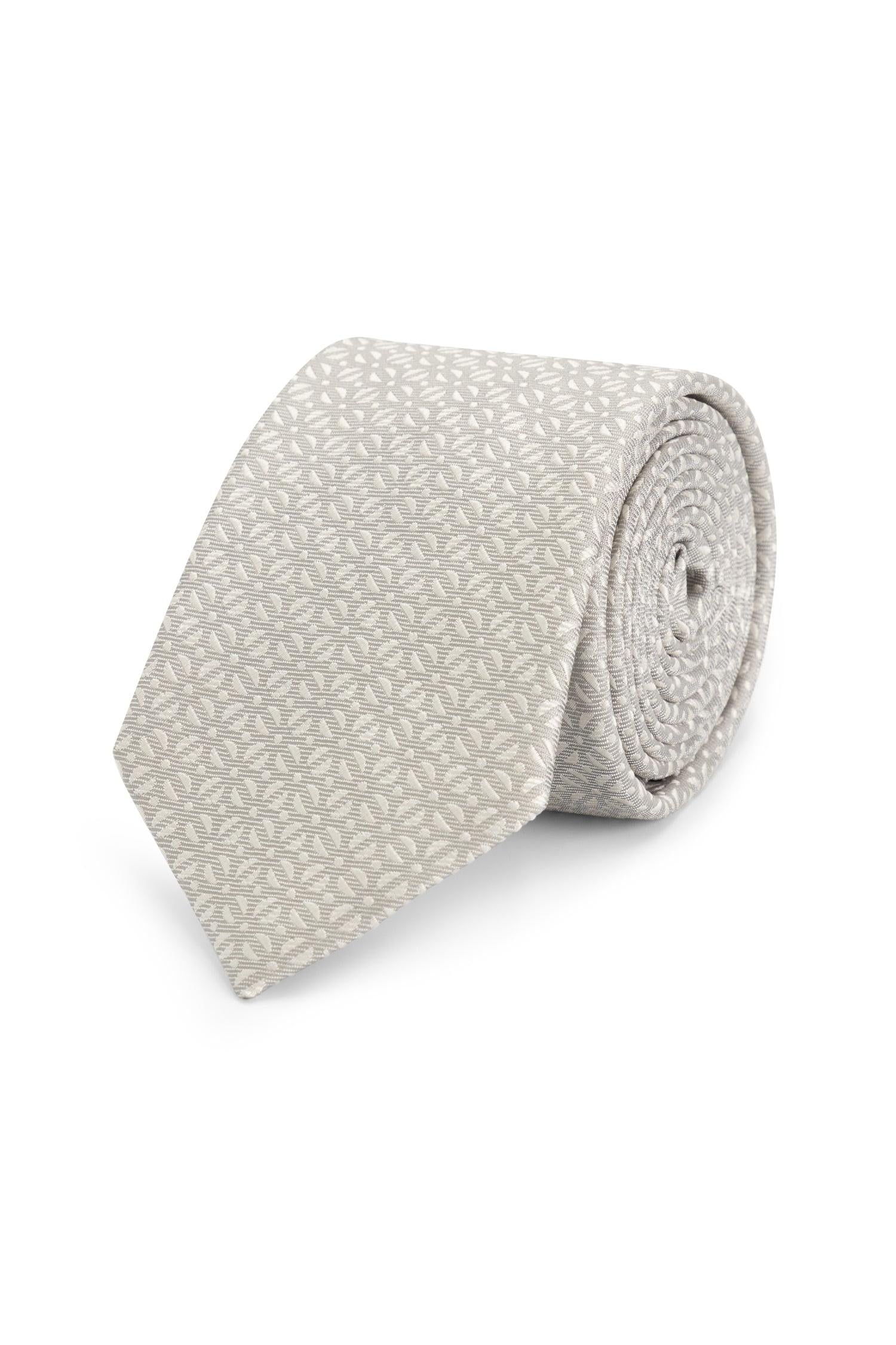 Stropdas zijde print patronen lichtgrijs