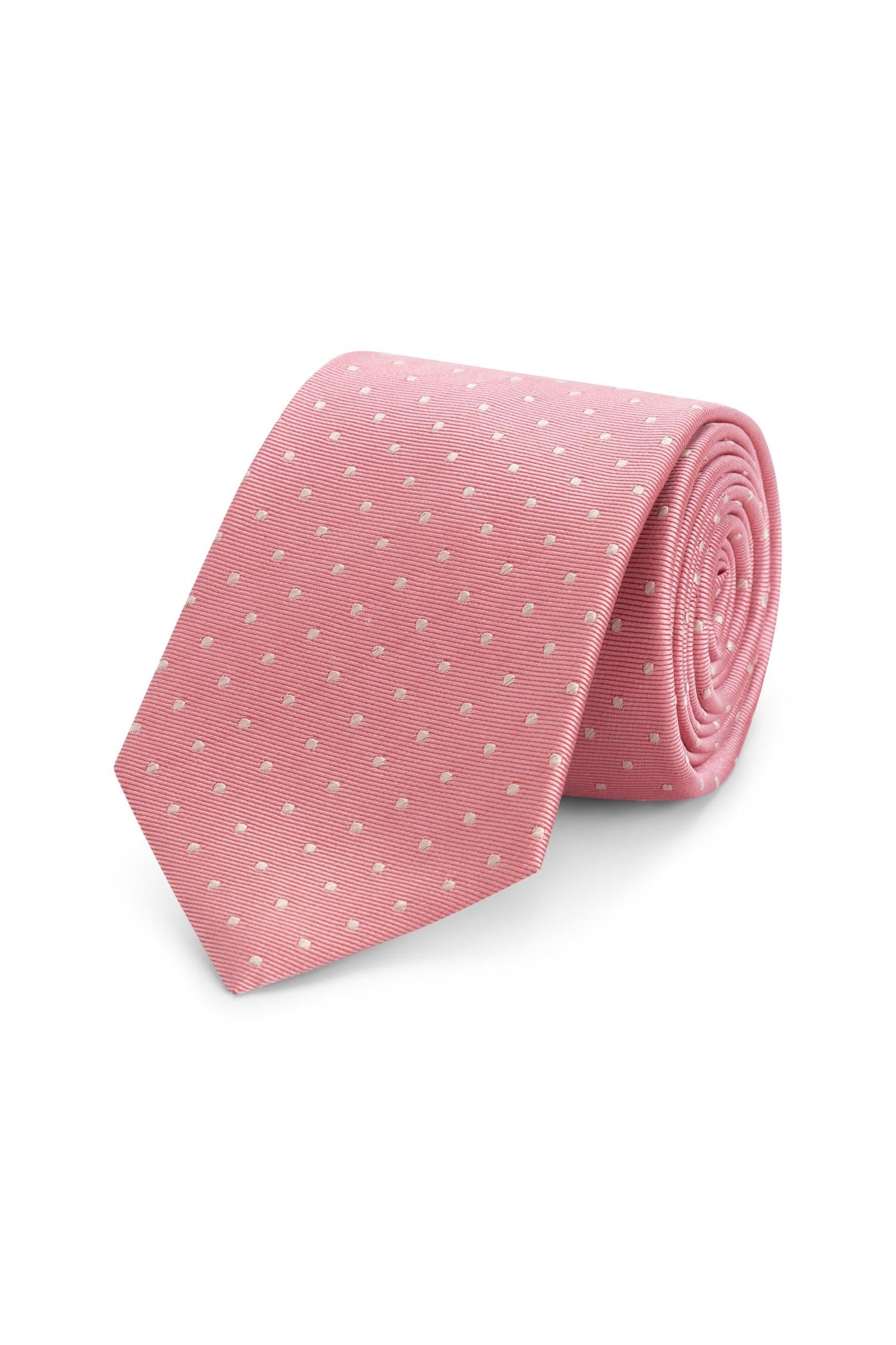 Stropdas zijde print stippel roze