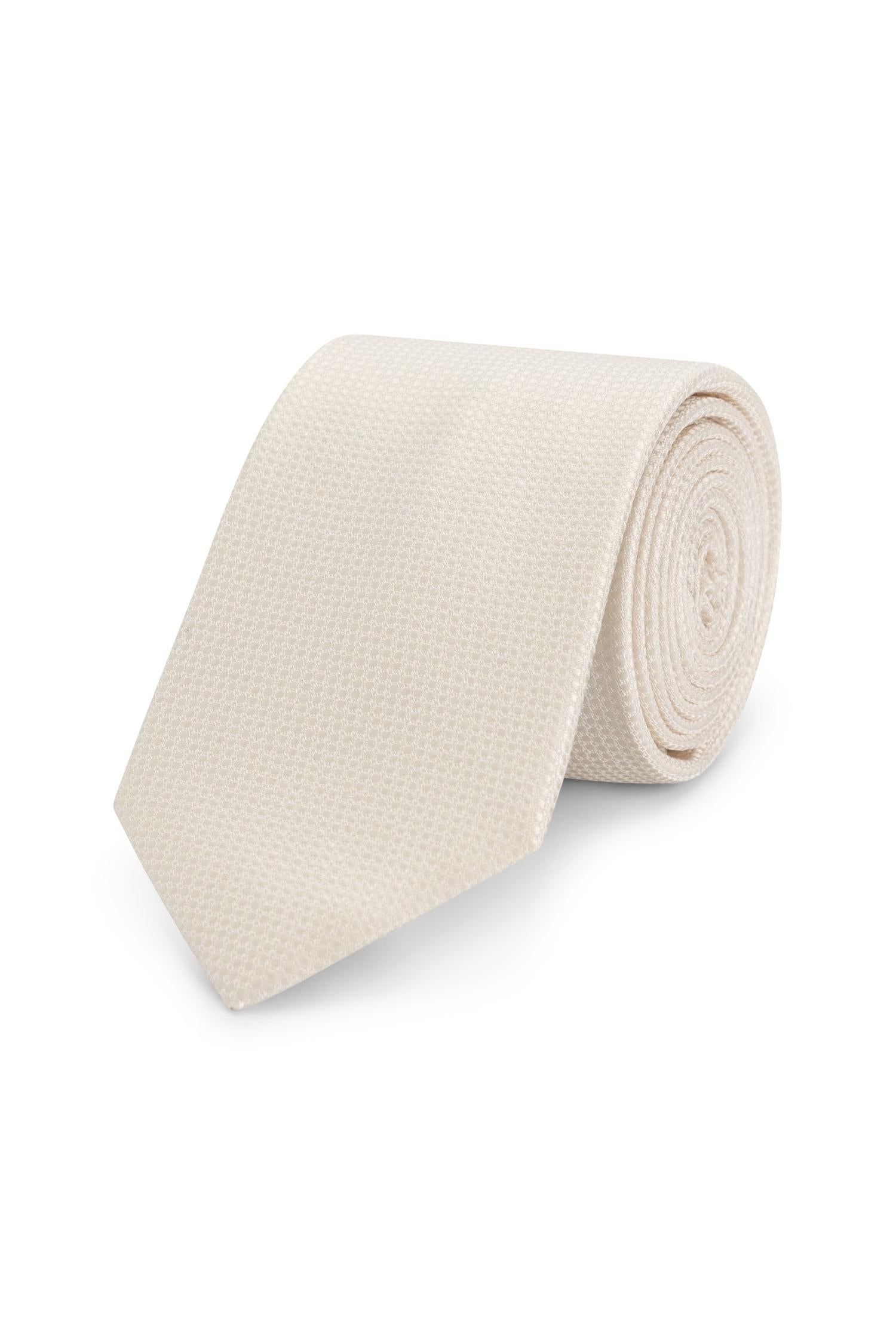 Stropdas zijde stippel wit, elegante witte stropdas met subtiele glans en stippenpatroon.