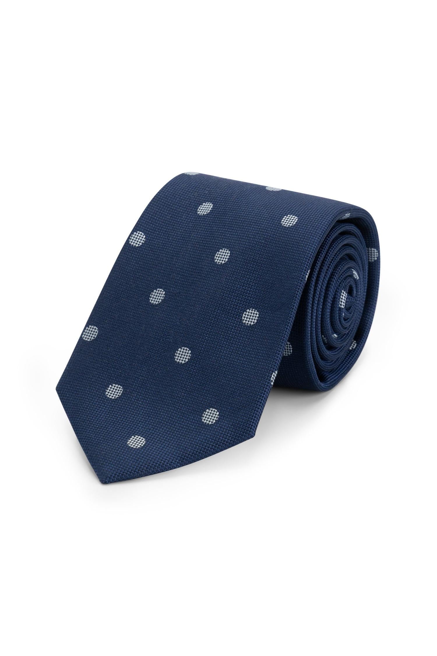 Stropdas zijde print stippel donkerblauw