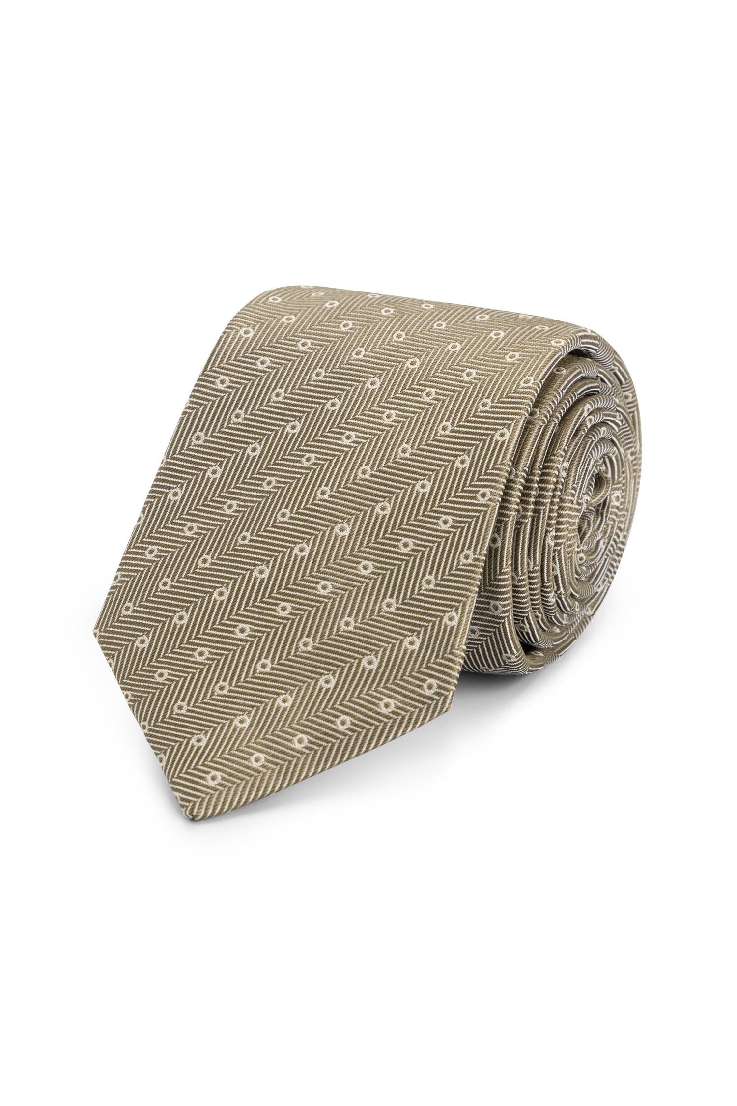 Stropdas zijde print stippel olijfgroen