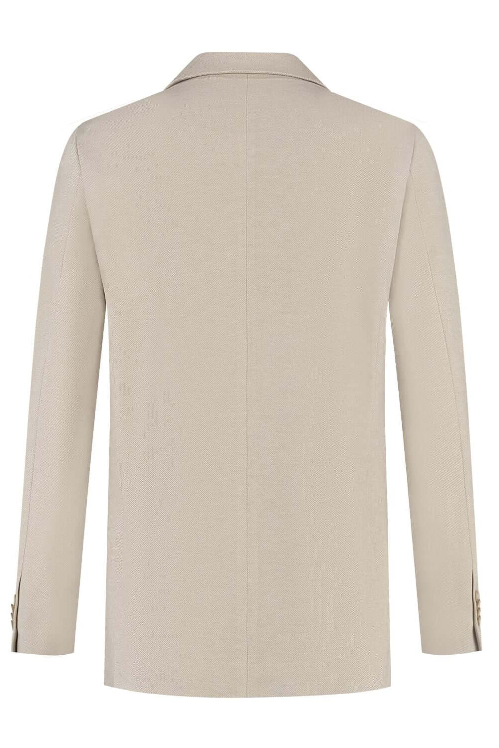 Pak 2-rij stretch dune beige - achterkant van een beige jasje met moderne snit.