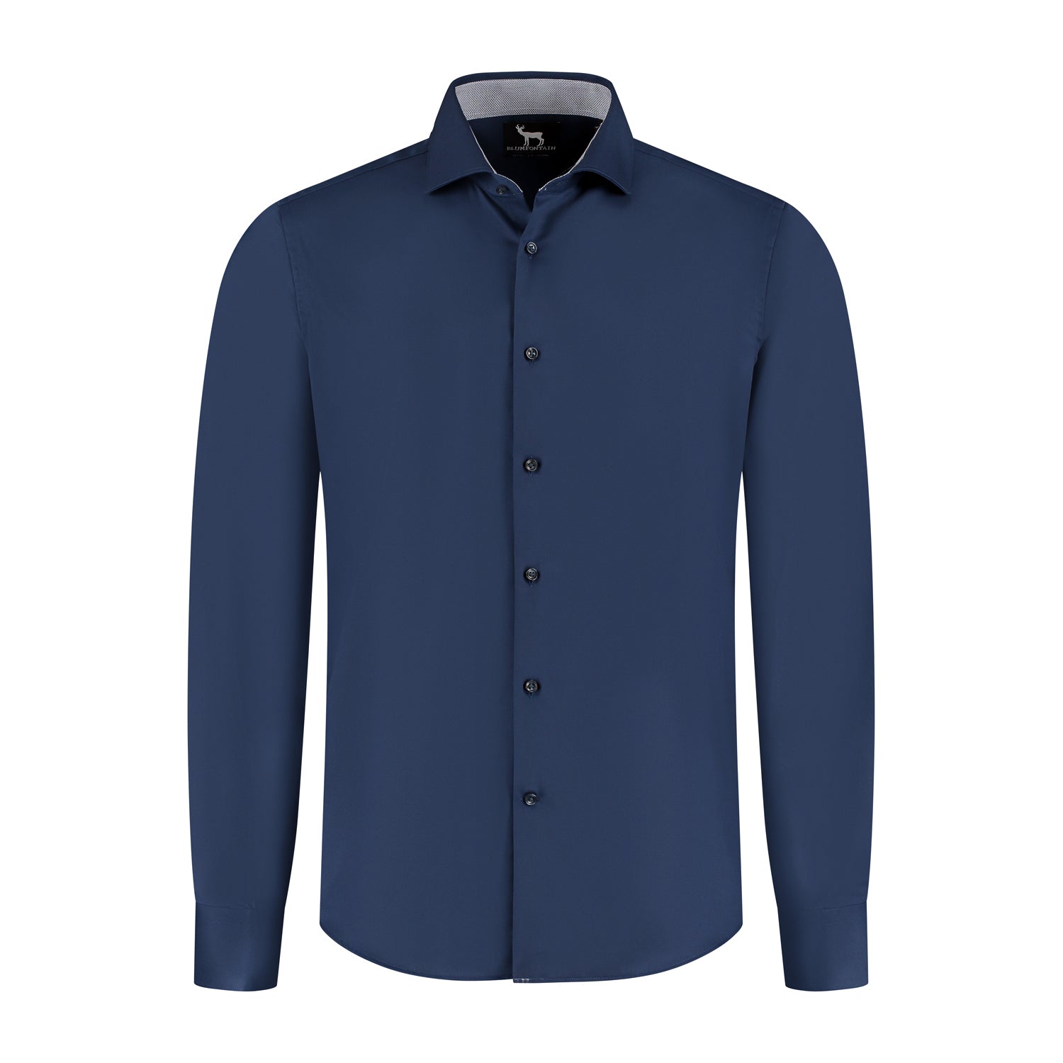 GENTS Blumfontain NOS navy Ademend katoen-elastaan overhemd met non-iron afwerking.